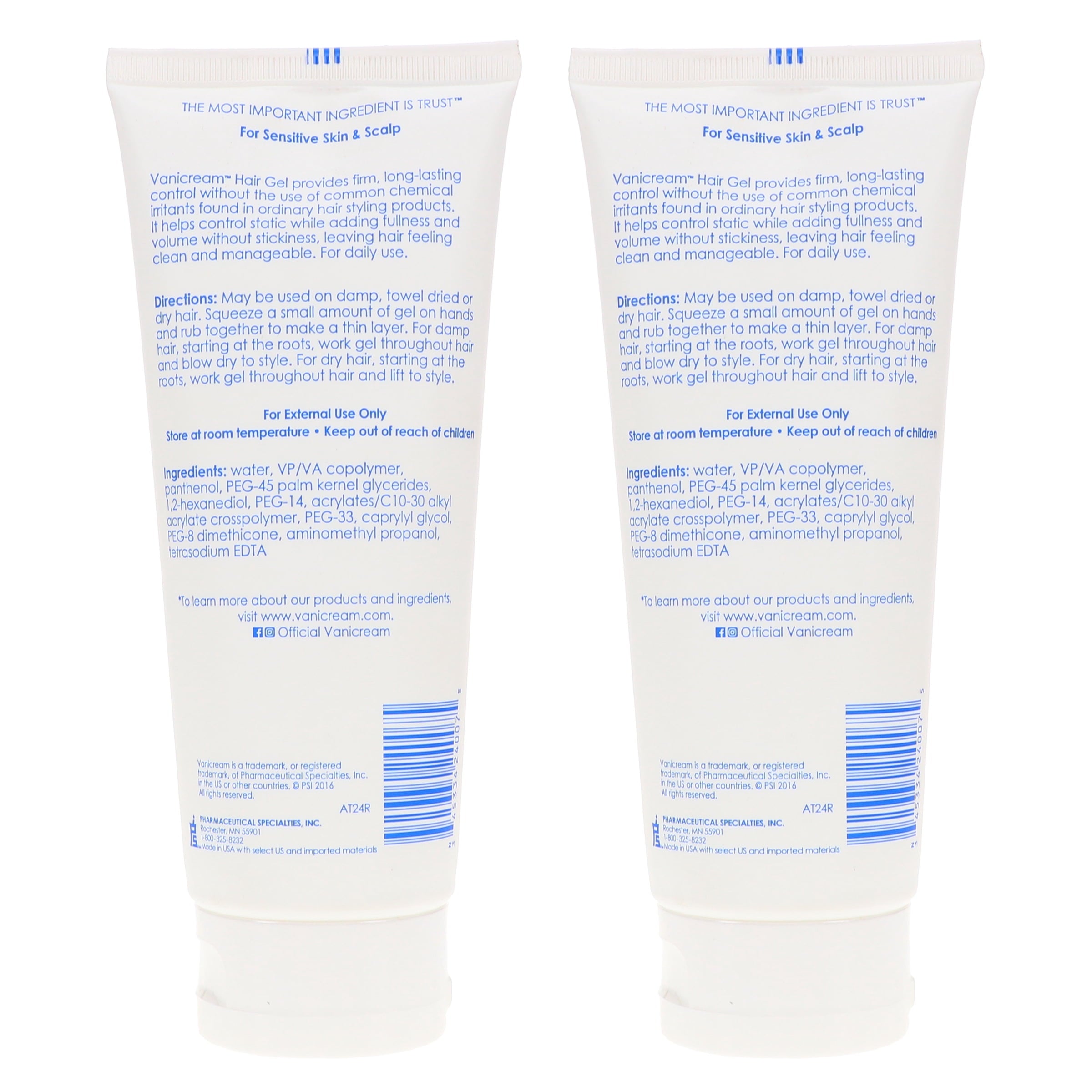Vanicream Hair Styling Gel 7 oz 2 Pack