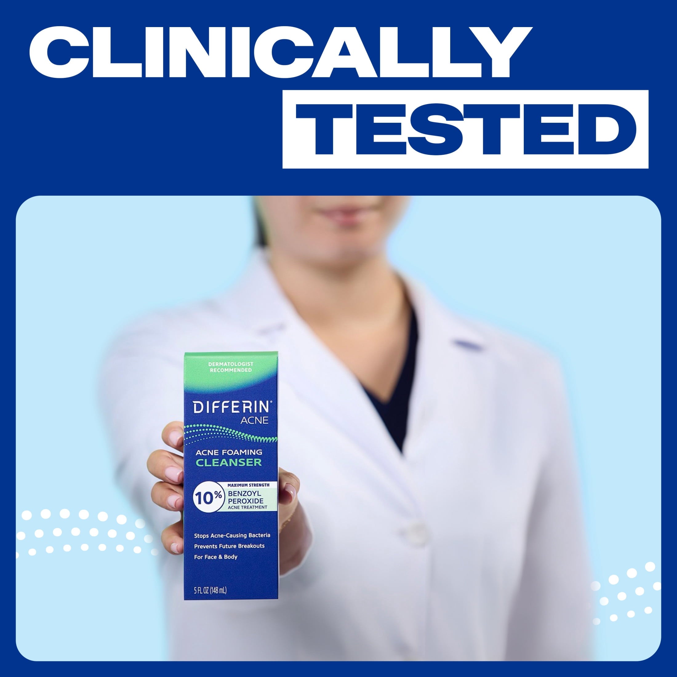 Differin Maximum Strength Acne Foaming Cleanser Face and Body Wash with 10% Benzoyl Peroxide, Fast-Acting Acne Treatment, 5 fl oz