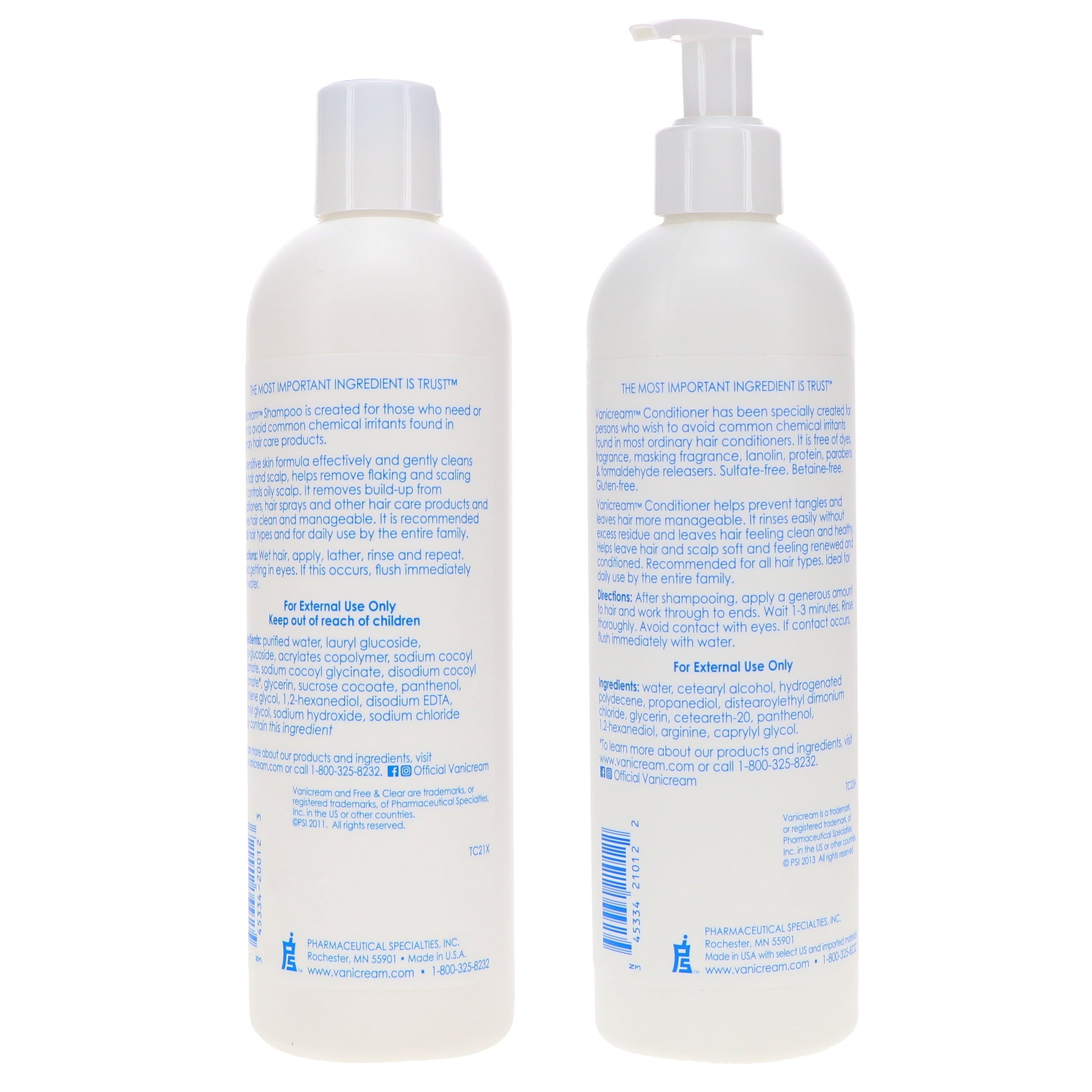 Vanicream (Free & Clear) Shampoo 12 oz & Conditioner 12 oz Combo Pack