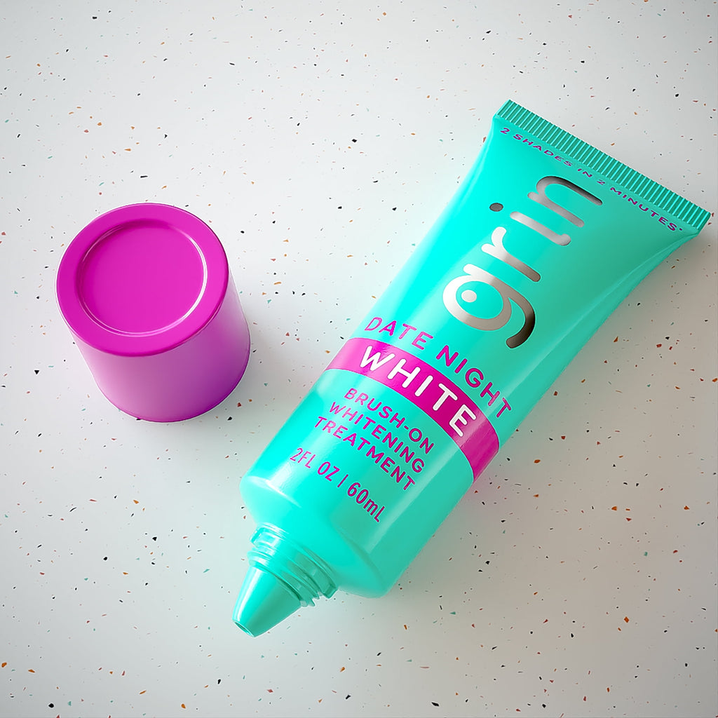 Grin Date Night White Brush-On Whitening Treatment, 2 Shades Whiter in 2 Minutes, Whitens + Polishes in One Step, Safe for Sensitive Teeth, 2 fl oz (60 mL)