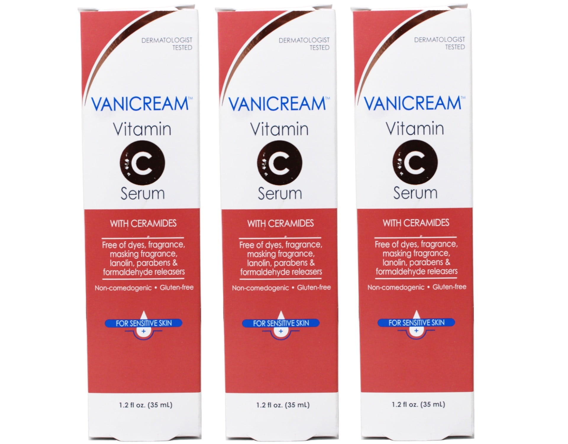 3 Pack - Vanicream Vitamin C Face Serum with Ceramides for Sensitive Skin - 1.2 fl oz