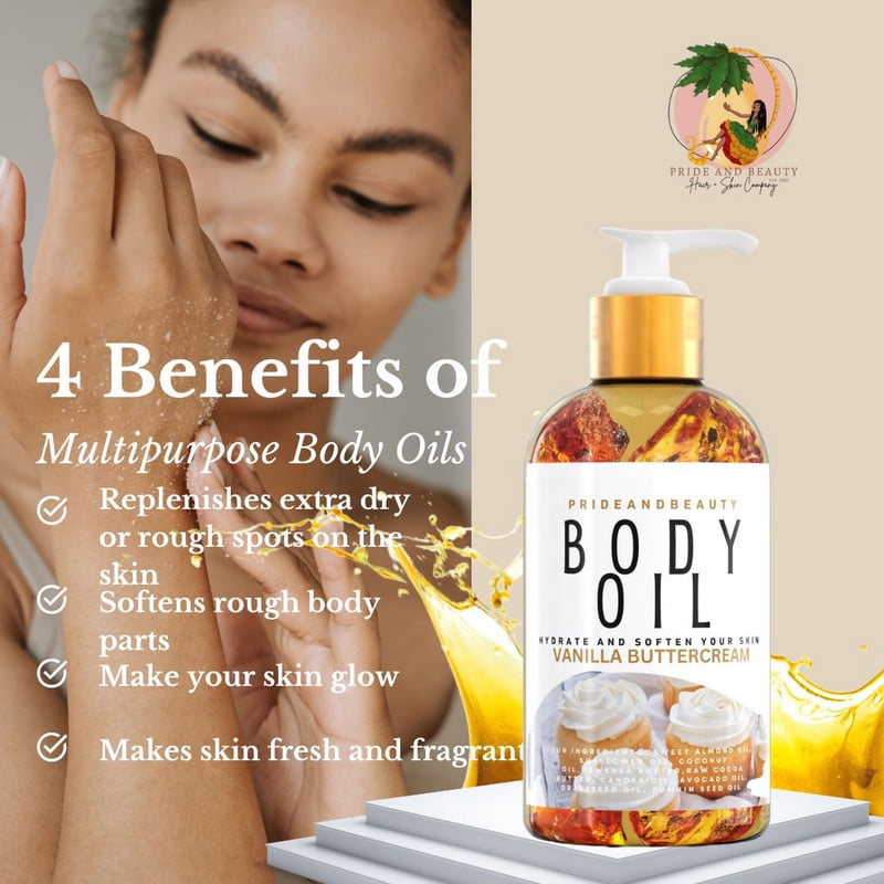 Prideandbeauty Vanilla Body Oil, After Shower Moisturizer, 4 fl oz