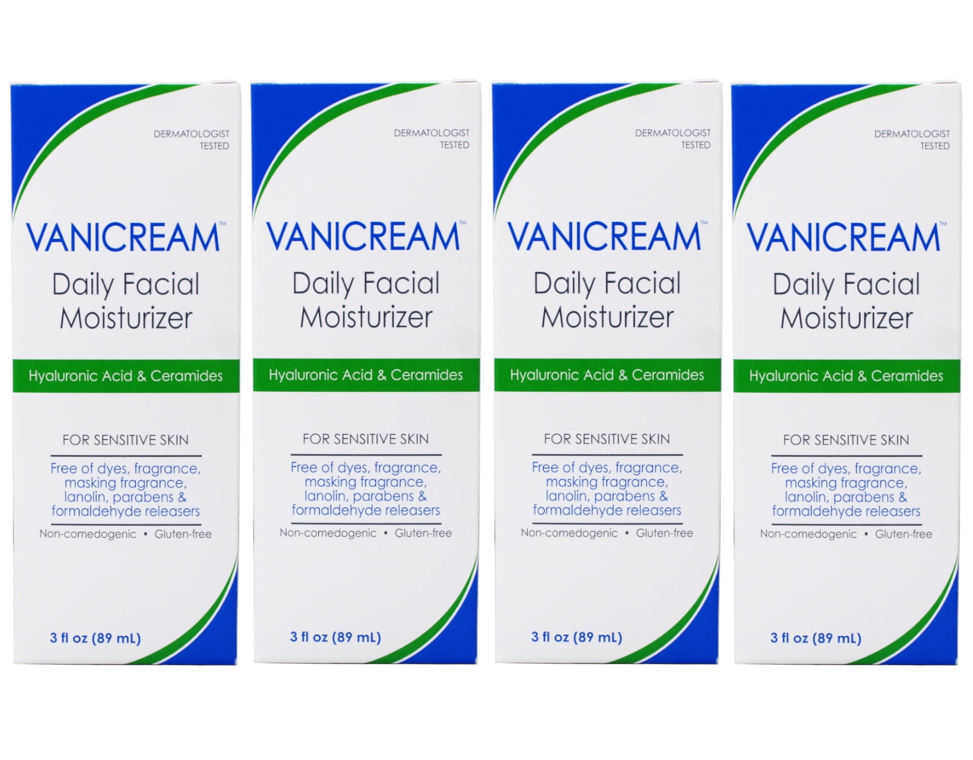 4 Pack - Vanicream Daily Facial Moisturizer For Sensitive Skin, Hyaluronic Acid & Ceramides 89 ml / 3 oz
