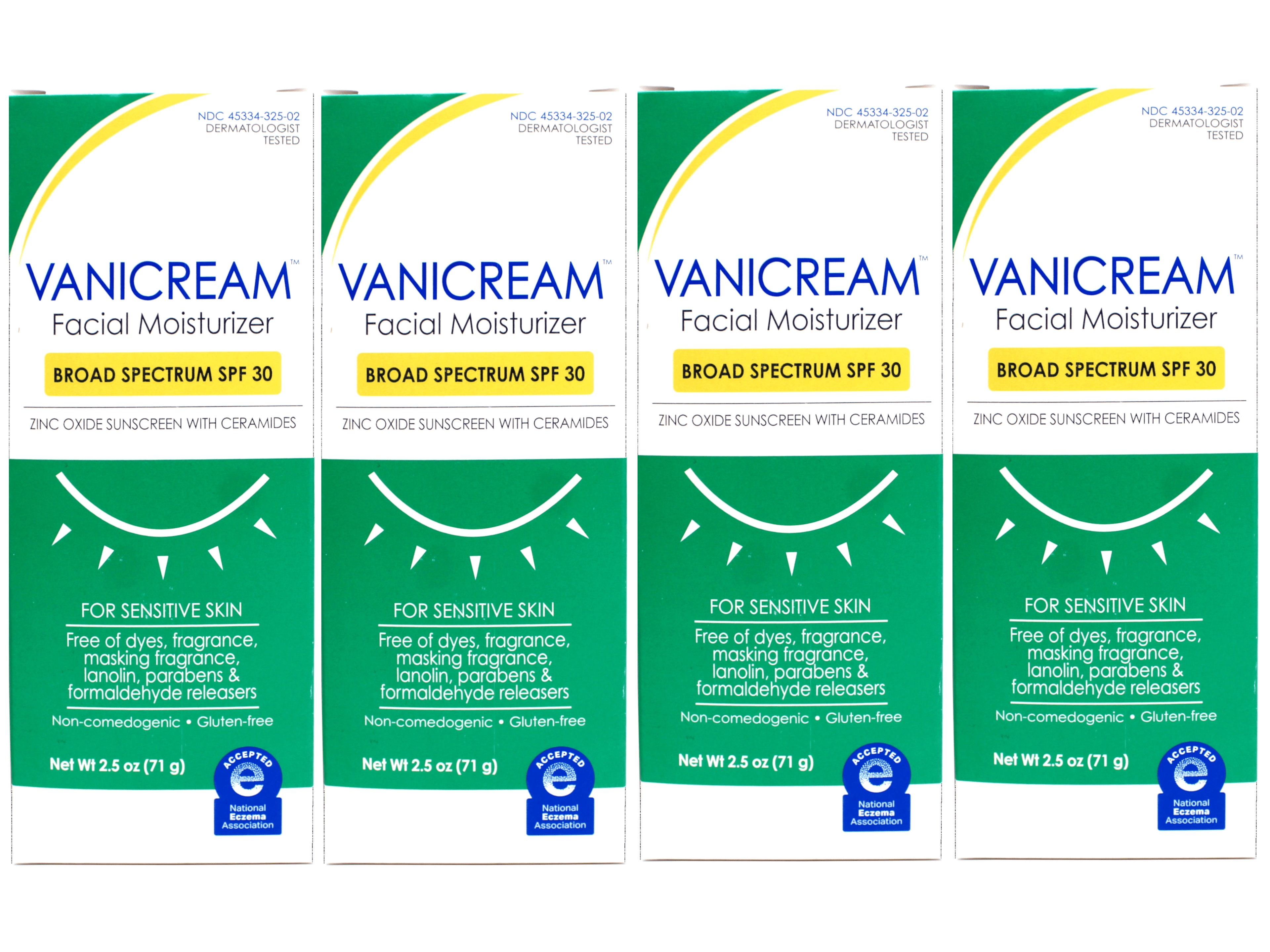 4 Pack - Vanicream Facial Moisturizer with SPF 30, Sunscreen with Ceramides, for Sensitive Skin, 2.5 OZ
