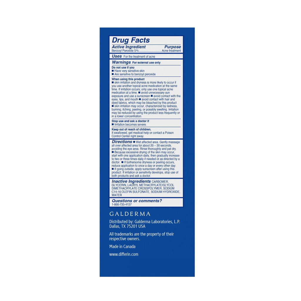 Differin Daily Deep Cleanser Face and Body Wash with 5% Benzoyl Peroxide, Dermatologist-Developed for Acne-Prone Skin, 4 fl oz