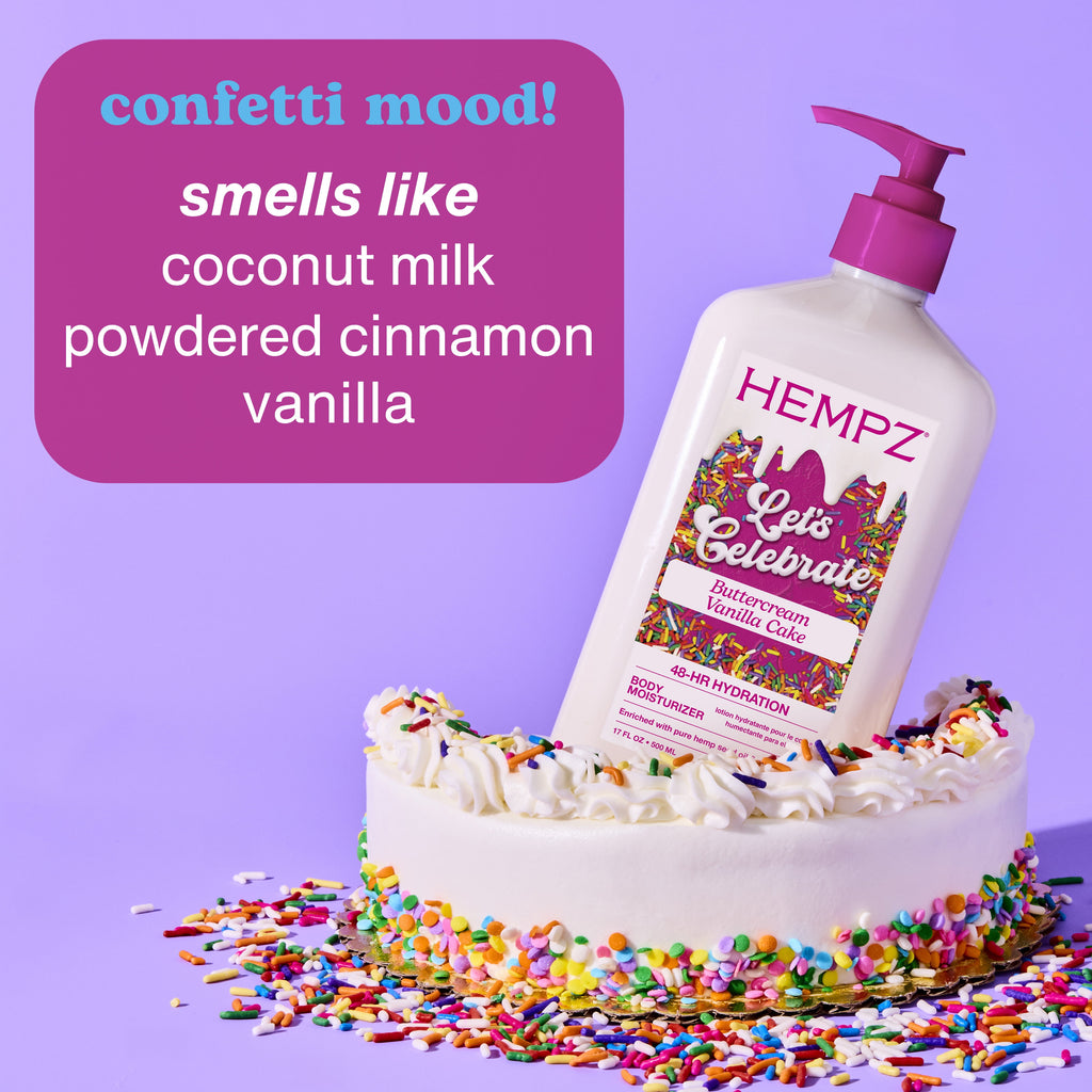 Hempz Let's Celebrate Buttercream Vanilla Cake Moisturizing Hydrating Body Lotion for Dry Skin, 17 fl oz