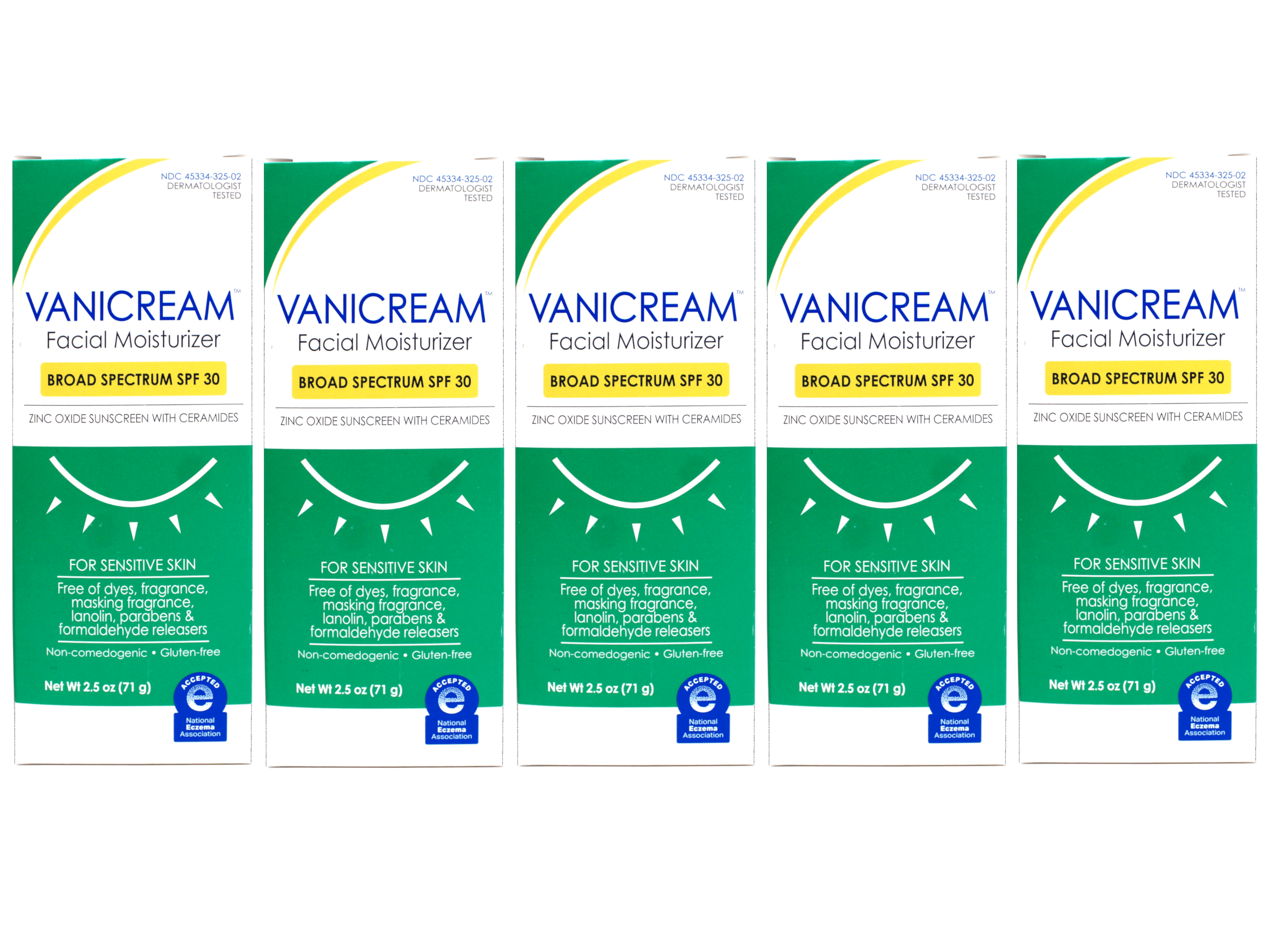 5 Pack - Vanicream Facial Moisturizer with SPF 30, Sunscreen with Ceramides, for Sensitive Skin, 2.5 OZ
