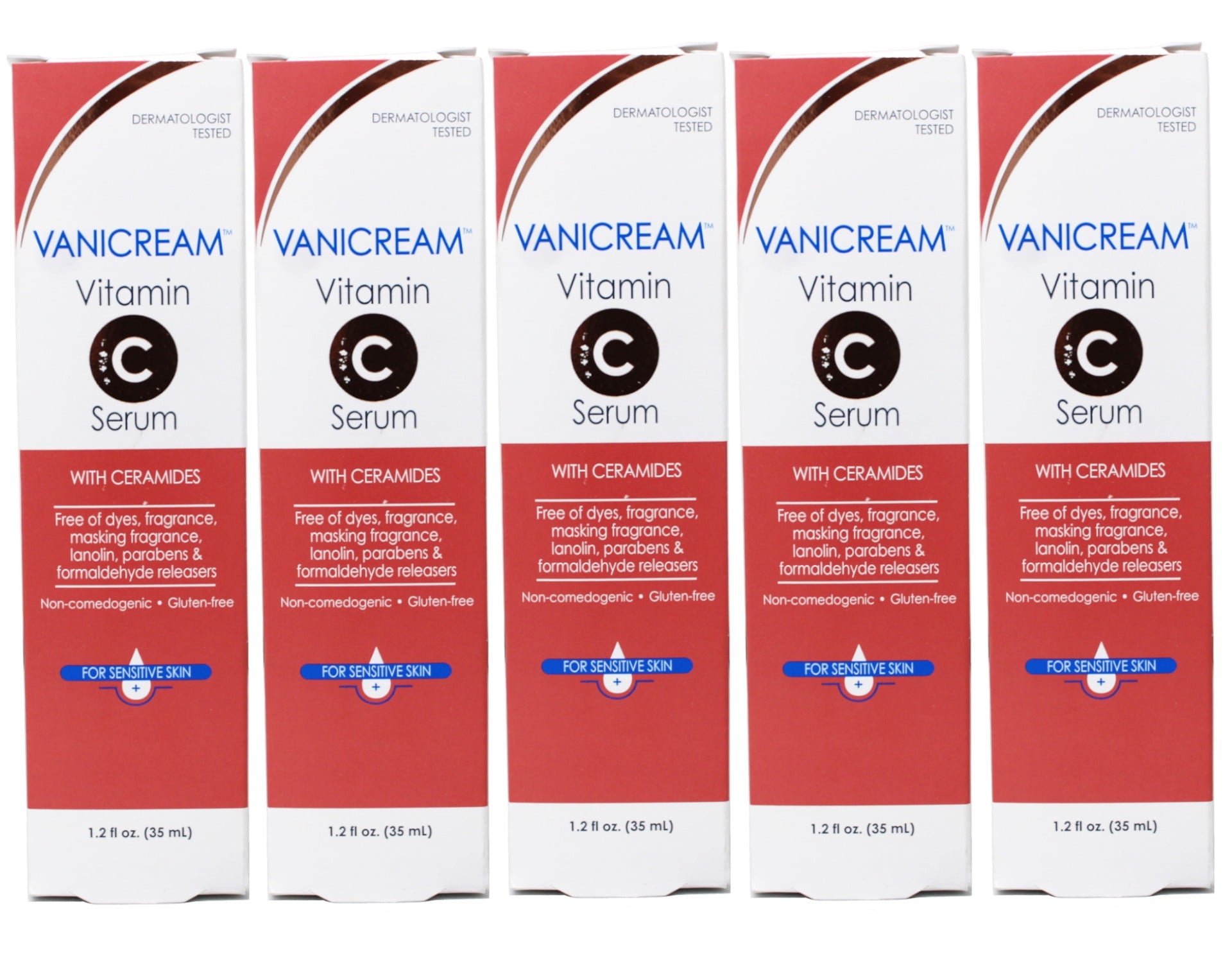 5 Pack - Vanicream Vitamin C Face Serum with Ceramides for Sensitive Skin - 1.2 fl oz