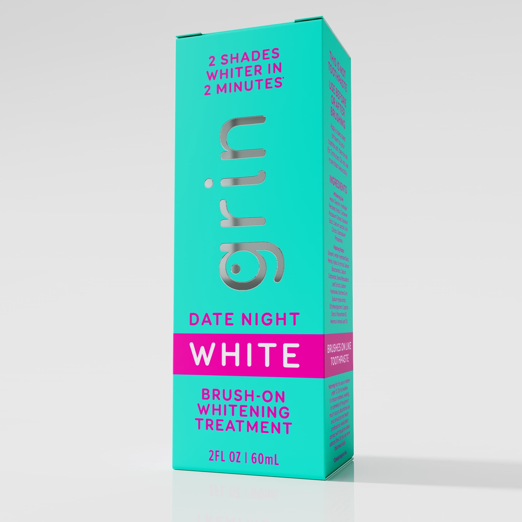 Grin Date Night White Brush-On Whitening Treatment, 2 Shades Whiter in 2 Minutes, Whitens + Polishes in One Step, Safe for Sensitive Teeth, 2 fl oz (60 mL)