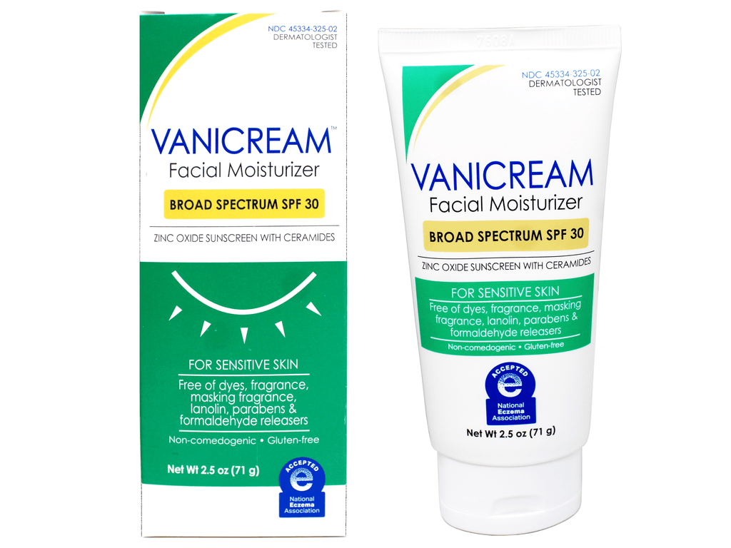 Vanicream Facial Moisturizer Broad Spectrum SPF 30 Zinc Oxide Sunscreen with Ceramides for Sensitive Skin 2.5 oz (Pack of 2)