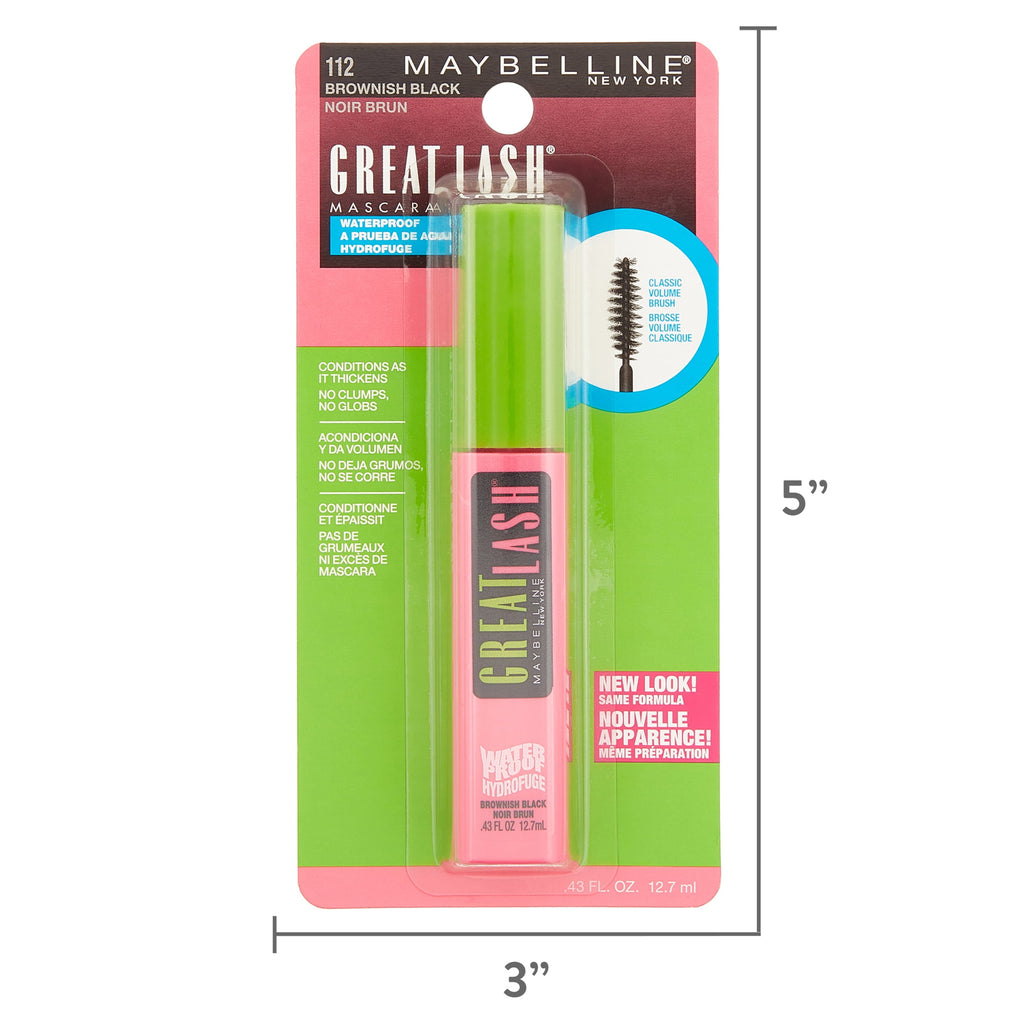 Maybelline Great Lash Waterproof Mascara, Brownish Black, 0.43 fl. oz.