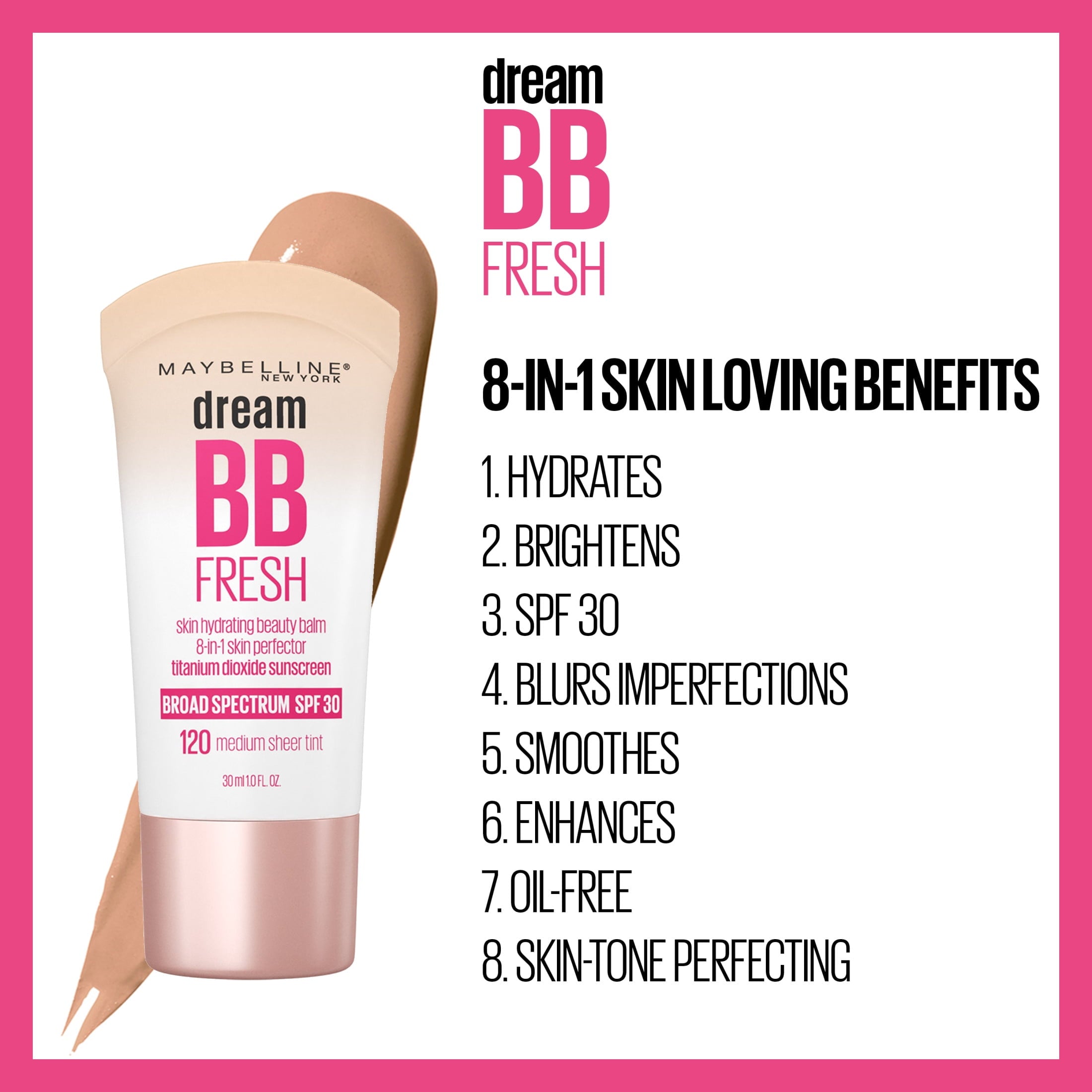 Maybelline Dream Fresh BB Cream 8 in 1 Skin Perfector, Medium, 1 fl. oz.