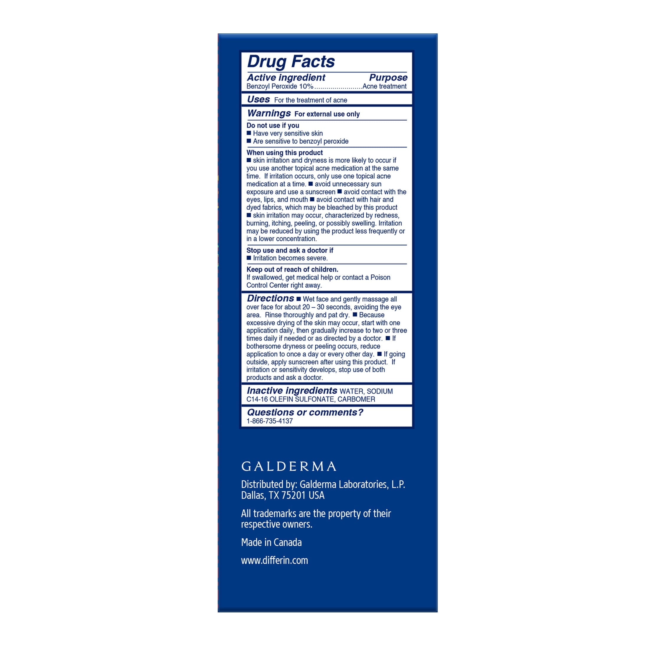 Differin Maximum Strength Acne Foaming Cleanser Face and Body Wash with 10% Benzoyl Peroxide, Fast-Acting Acne Treatment, 5 fl oz