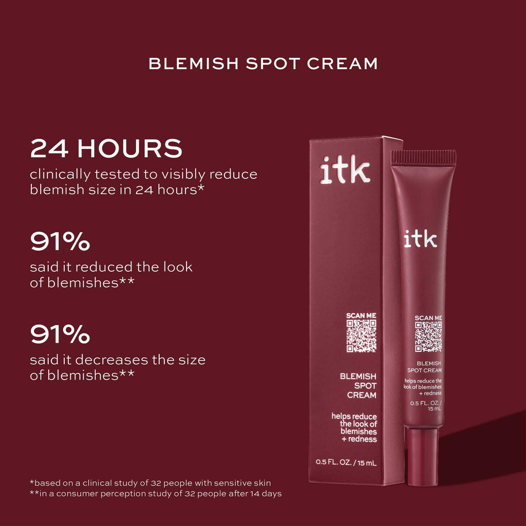 ITK Skincare Blemish Acne Spot Treatment with 0.5% Salicylic Acid + Tea Tree Oil for All Skin Types, 0.5 oz