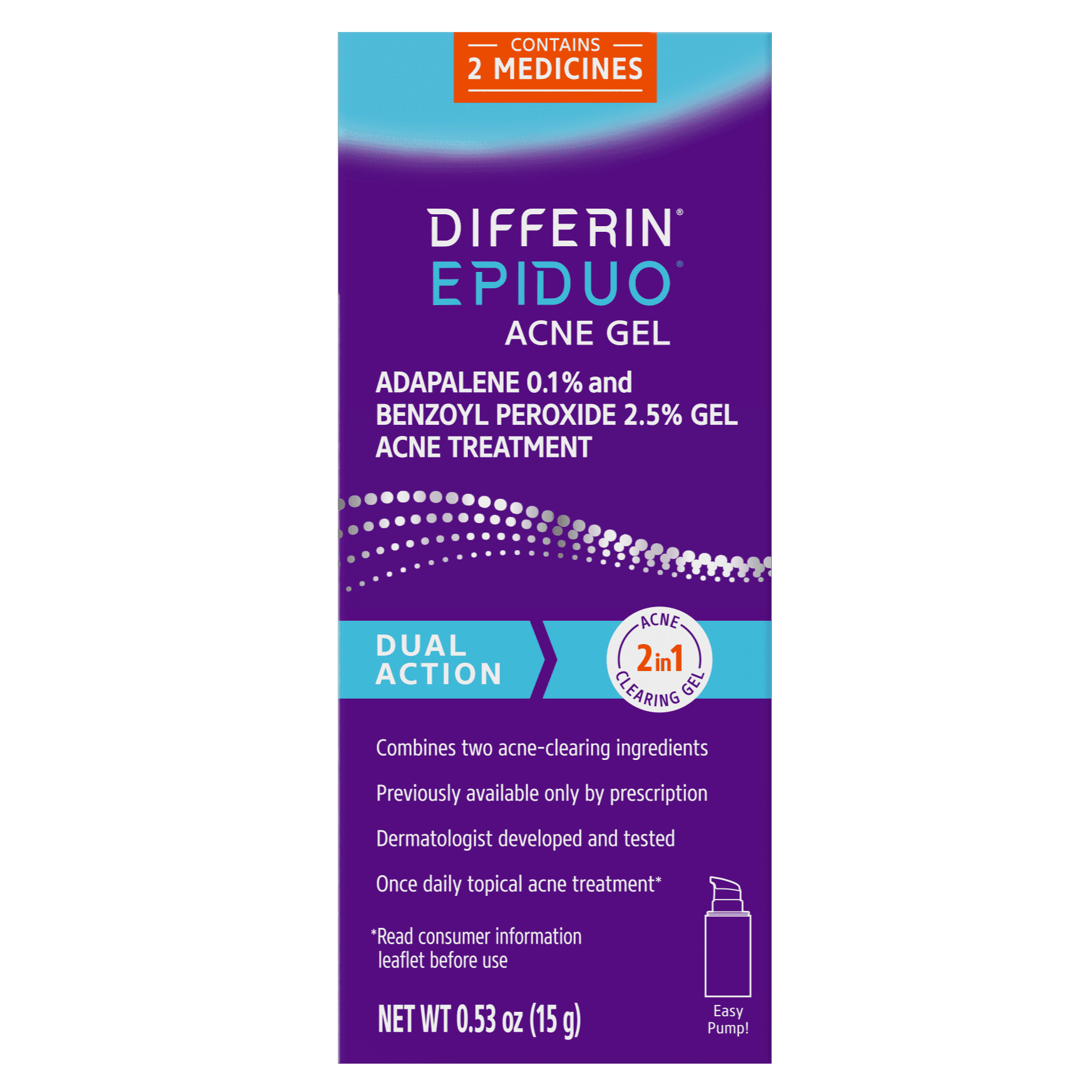 Differin Epiduo Pump 0.5oz with Adapalene 0.1% and Benzoyl Peroxide 2.5% Gel
