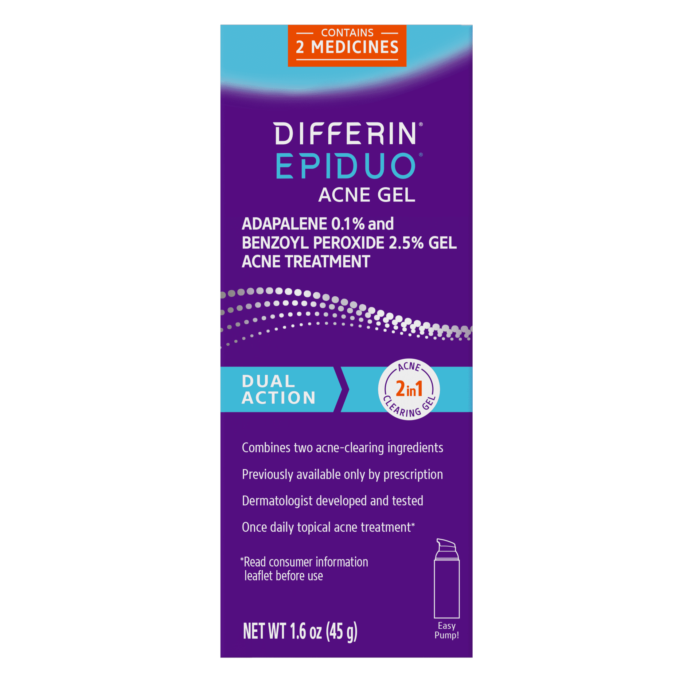Differin Epiduo Pump 1.6oz with Adapalene 0.1% and Benzoyl Peroxide 2.5% Gel