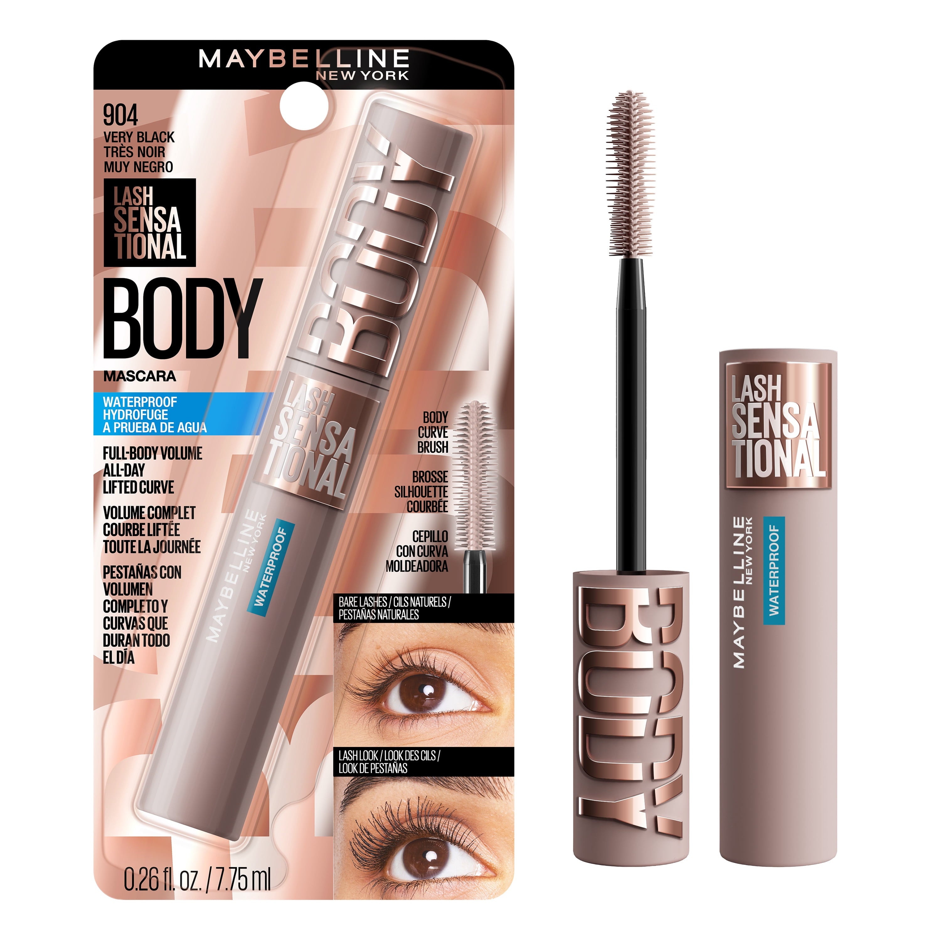 Maybelline Lash Sensational Body Mascara, Waterproof Very Black, 0.24 fl oz