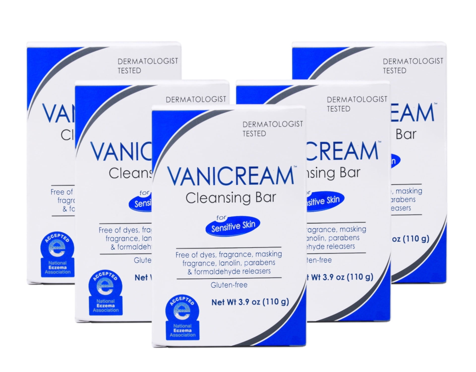 Vanicream Cleansing Bar for Sensitive Skin, Free of Dyes Fragrance Lanolin Parabens and Formaldehyde Releasers, Gluten Free, Dermatologist Tested, 3.9 oz (Pack of 5)