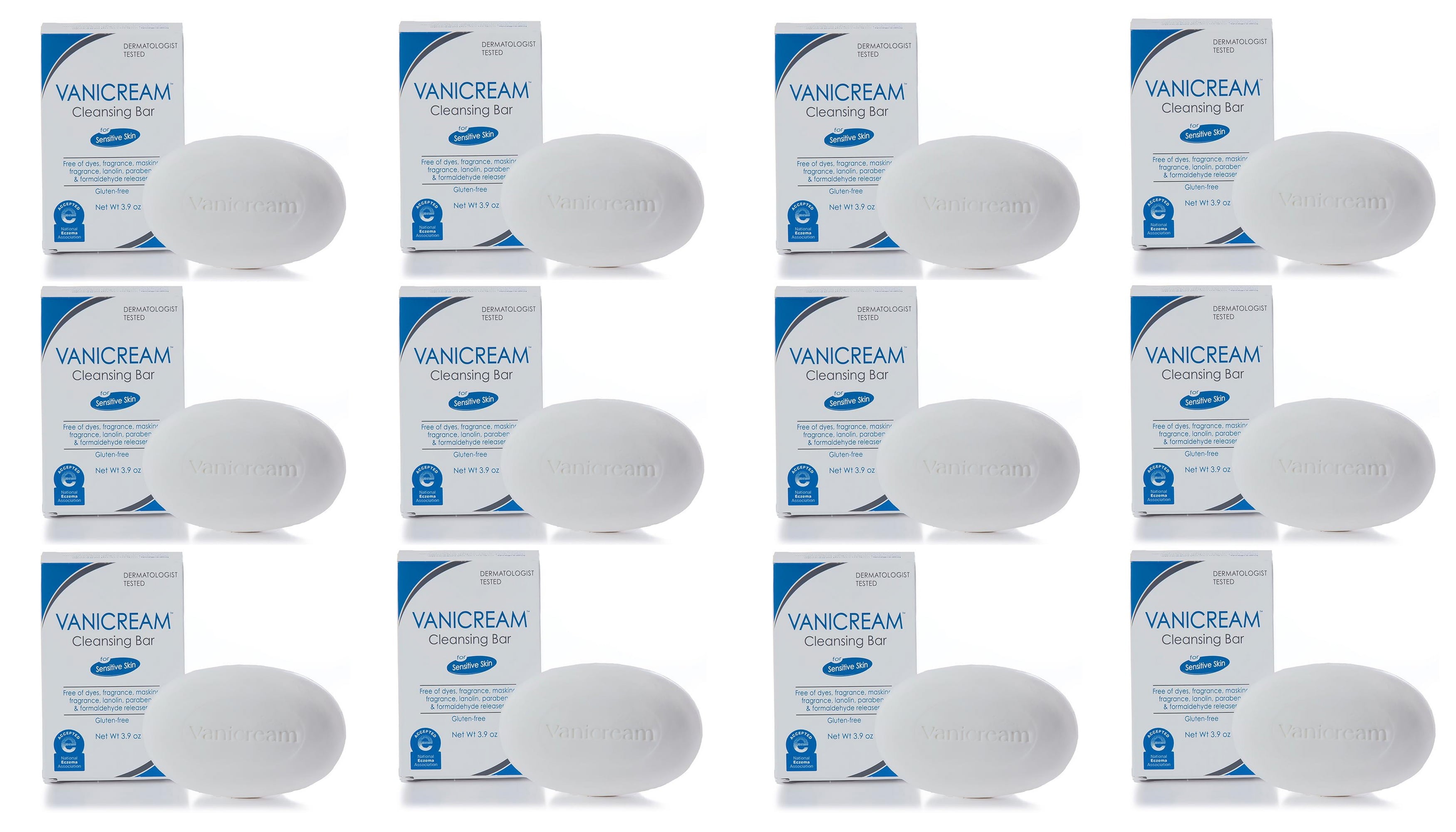 Vanicream Cleansing Bar For Sensitive Skin, Gluten and Sulfate Free, 3.9 oz (Pack of 12)