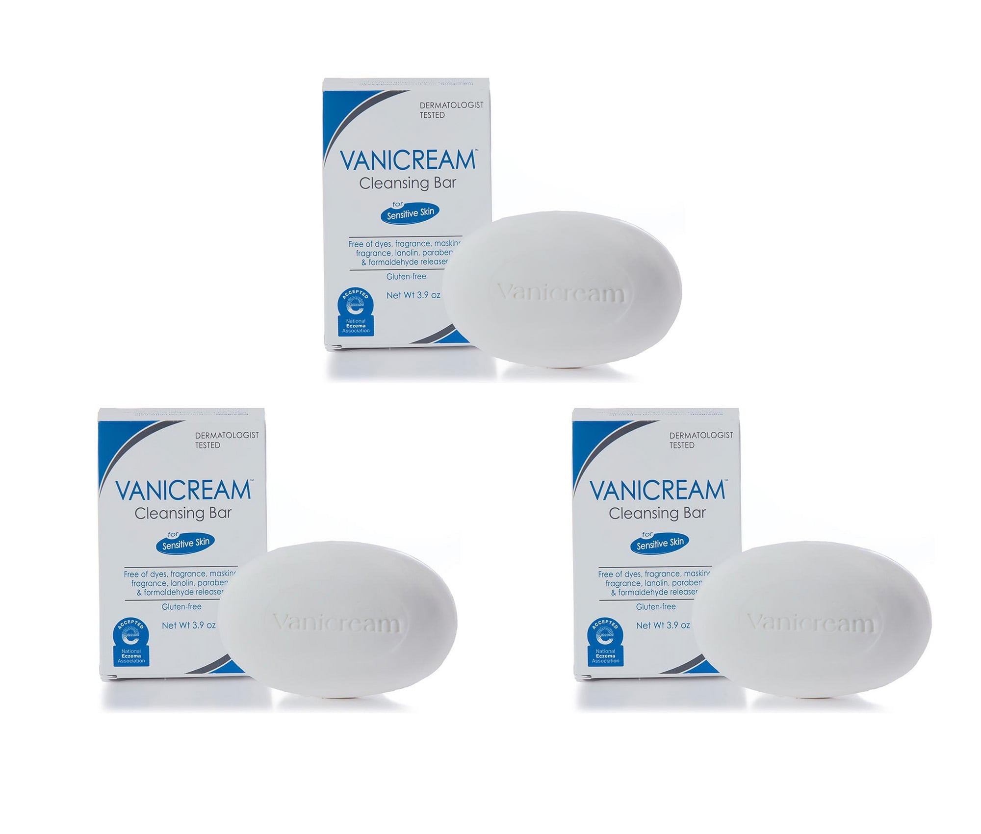 Vanicream Cleansing Bar For Sensitive Skin, Gluten and Sulfate Free, 3.9 oz (Pack of 3)