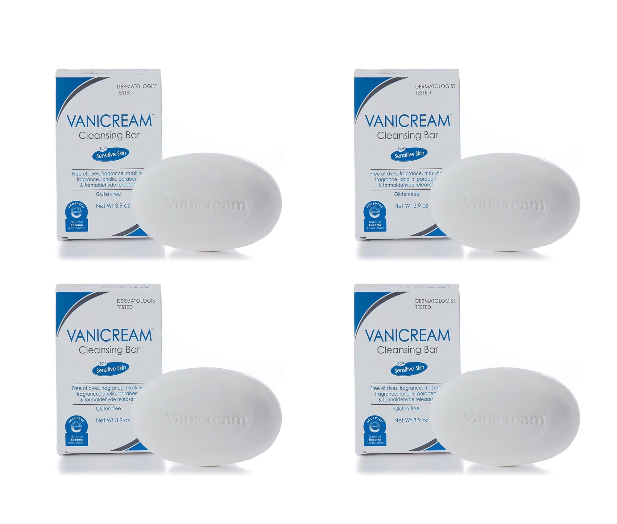 Vanicream Cleansing Bar For Sensitive Skin, Gluten and Sulfate Free, 3.9 oz (Pack of 4)