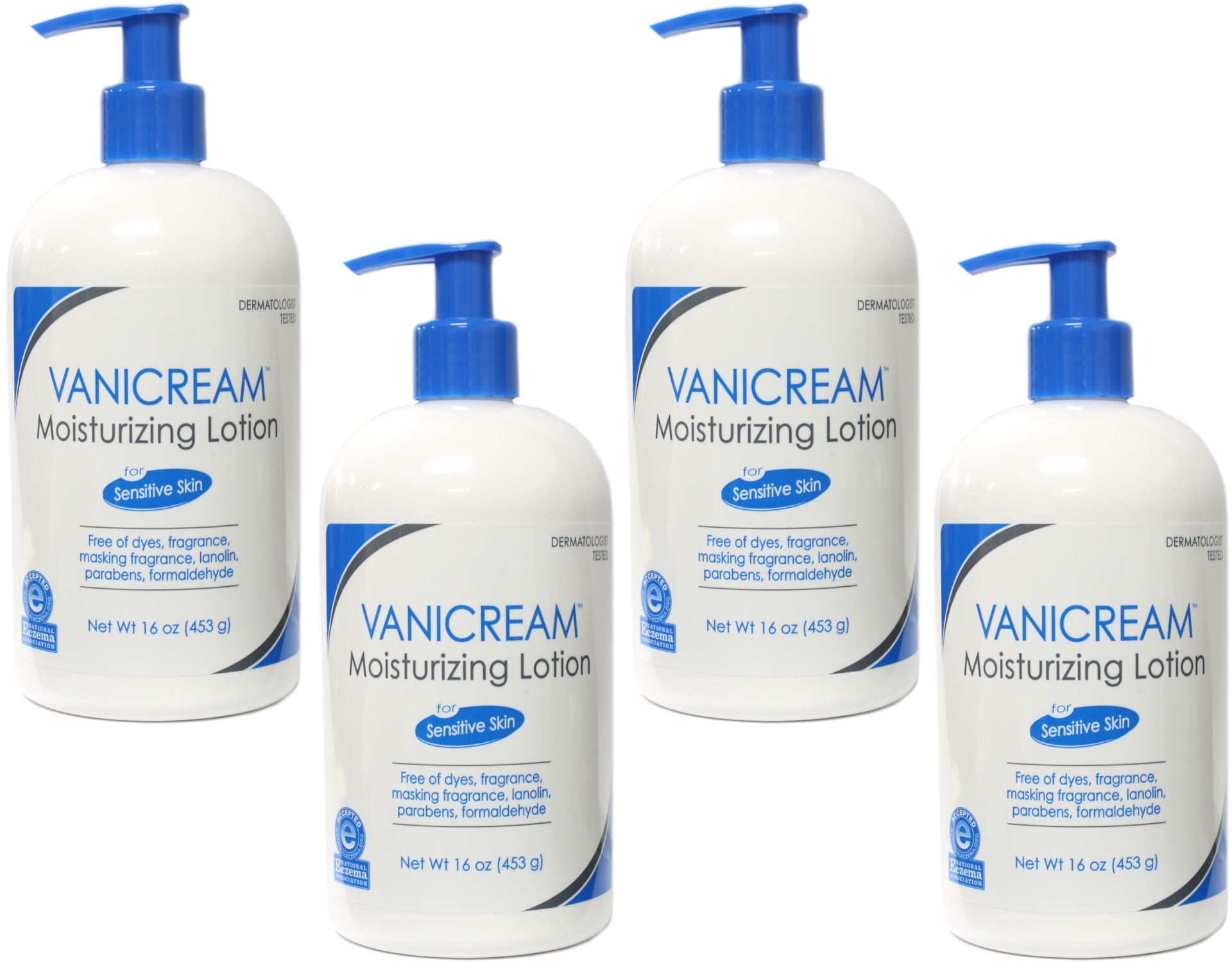Vanicream, Moisturizing Lotion, For Sensitive Skin, Fragrance Free, 16 oz Pack of 4