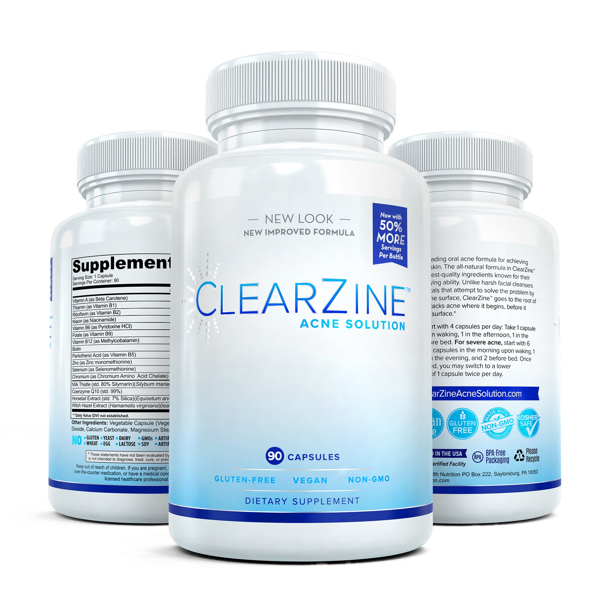 ClearZine Acne Treatment with Zinc & Pantothenic Acid, 90 Capsules, Vegetarian, Vegan, Gluten-Free