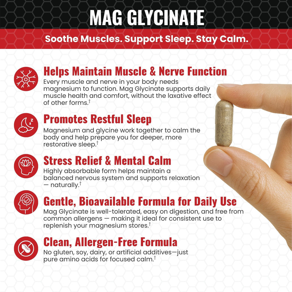 Magnesium Glycinate Supplement for Relaxation & Muscle Support, 90 Capsules