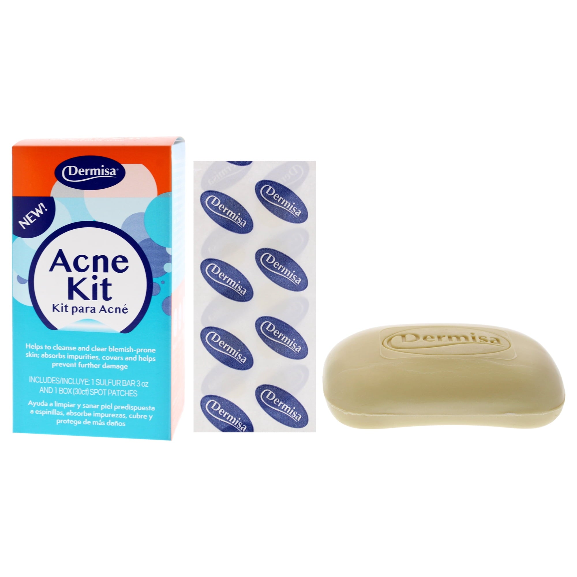 Dermisa Acne Kit , 2 Pc 30 Count Spot Patches, 3oz Sulfur Bar