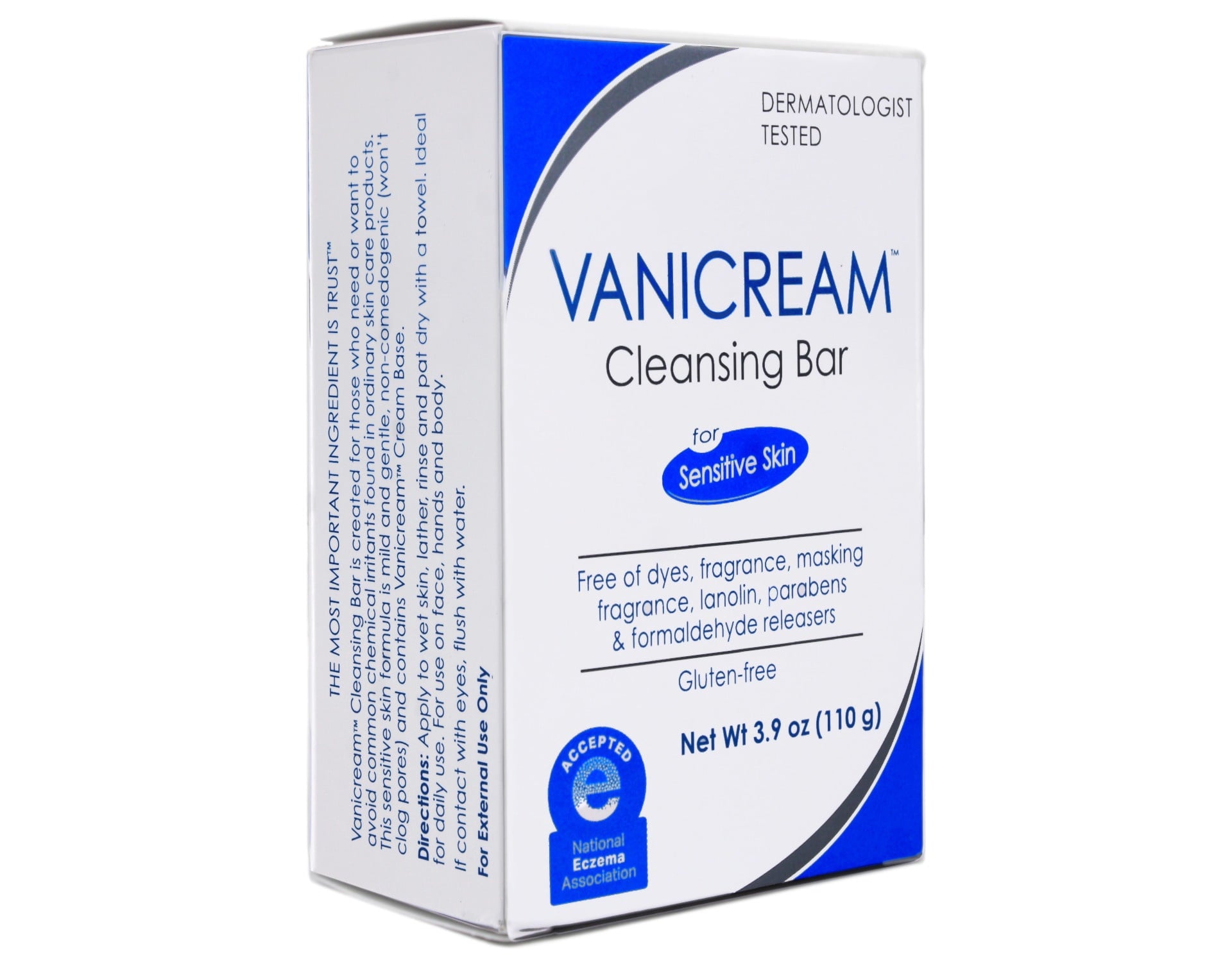 Vanicream Cleansing Bar for Sensitive Skin, Free of Dyes Fragrance Lanolin Parabens and Formaldehyde Releasers, Gluten Free, Dermatologist Tested, 3.9 oz (Pack of 5)