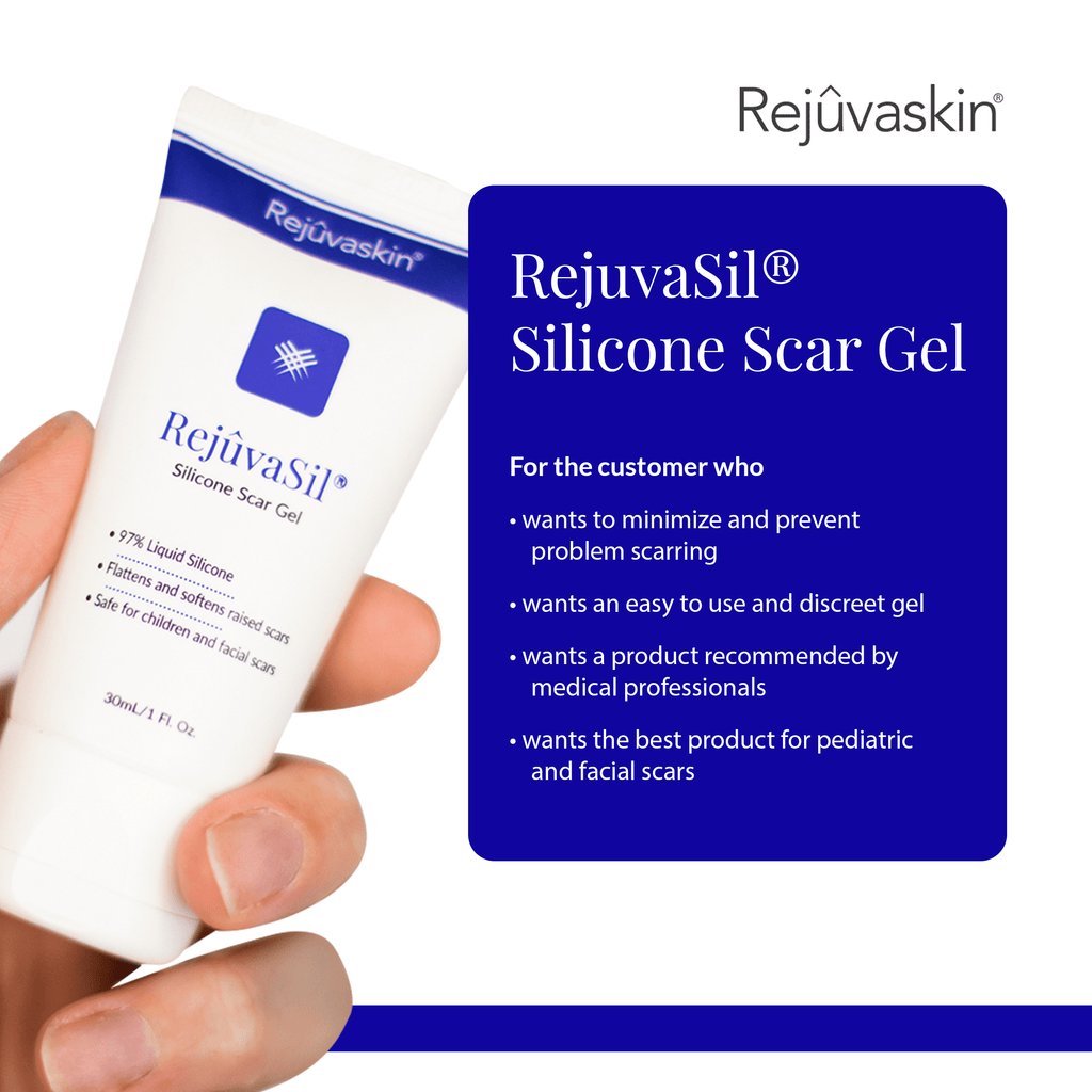 Rejuvaskin Rejuvasil Silicone Scar Gel – Scar Treatment for Surgical Scars for Face, Body, Burn, Keloids, & Acne – Silicone Gel for Scars to Reduced the Appearance of Old & New Scar - 0.33 ounce
