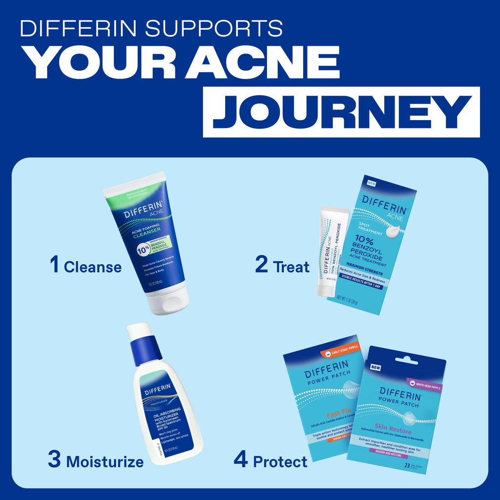 Differin Maximum Strength Acne Foaming Cleanser Face and Body Wash with 10% Benzoyl Peroxide, Fast-Acting Acne Treatment, 5 fl oz