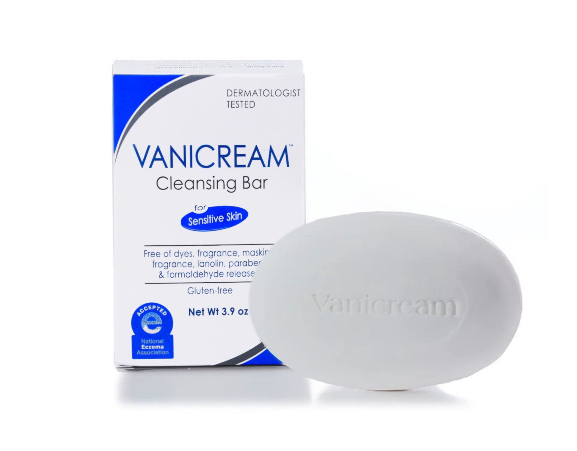 Vanicream Cleansing Bar for Sensitive Skin, Free of Dyes Fragrance Lanolin Parabens and Formaldehyde Releasers, Gluten Free, Dermatologist Tested, 3.9 oz (Pack of 5)