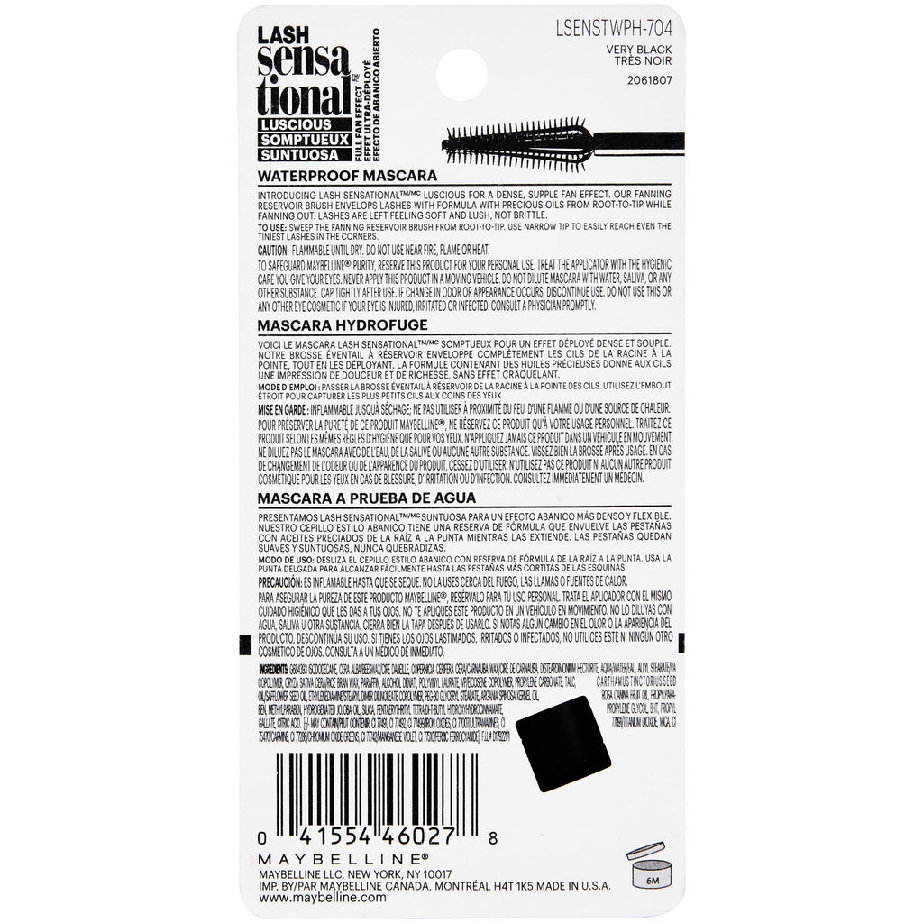 Maybelline Lash Sensational Luscious Waterproof Mascara, Very Black, 0.3 fl. oz.