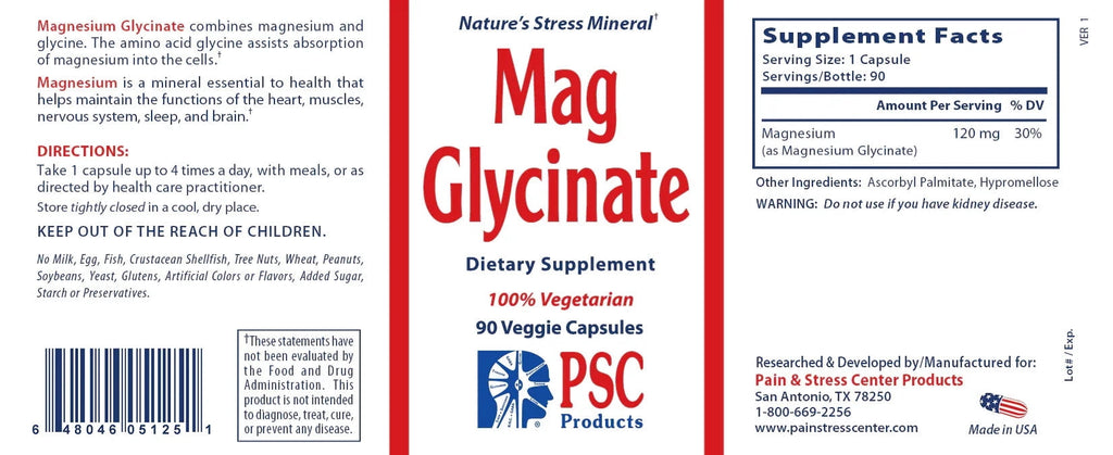 Magnesium Glycinate Supplement for Relaxation & Muscle Support, 90 Capsules