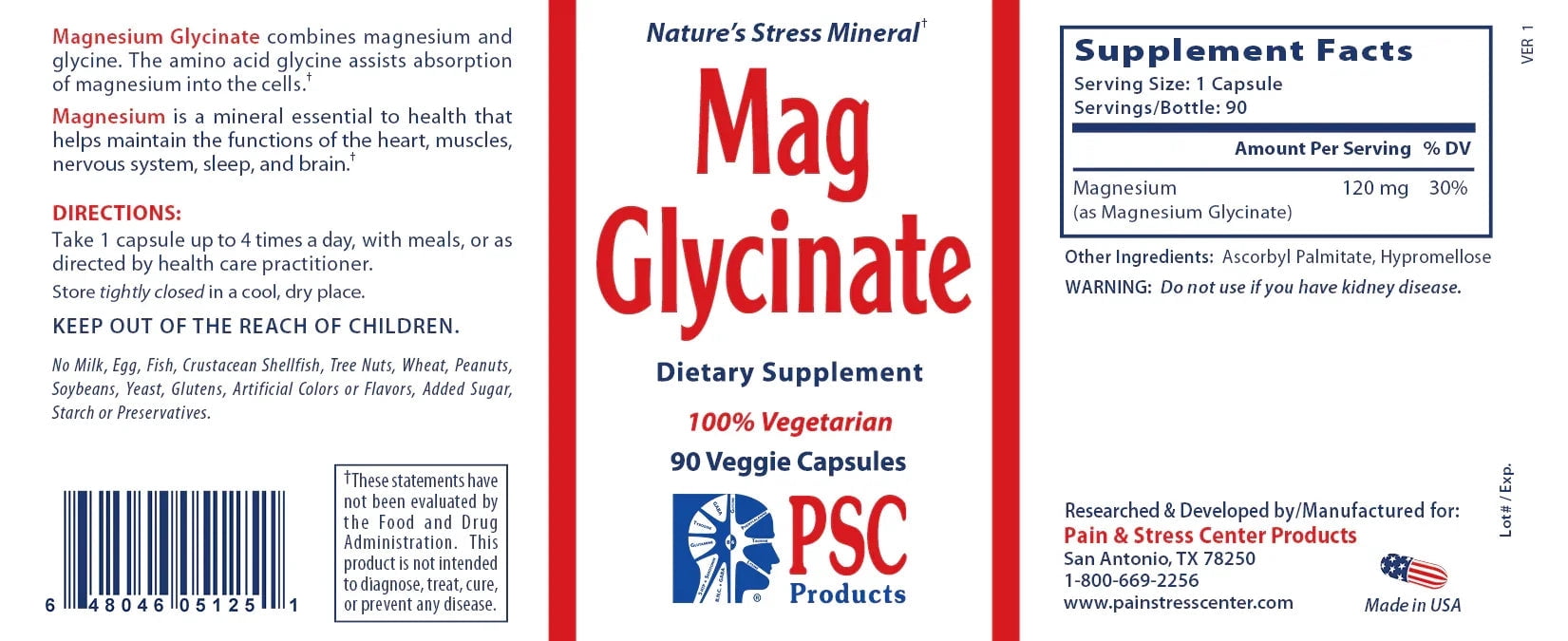 Magnesium Glycinate Supplement for Relaxation & Muscle Support, 90 Capsules
