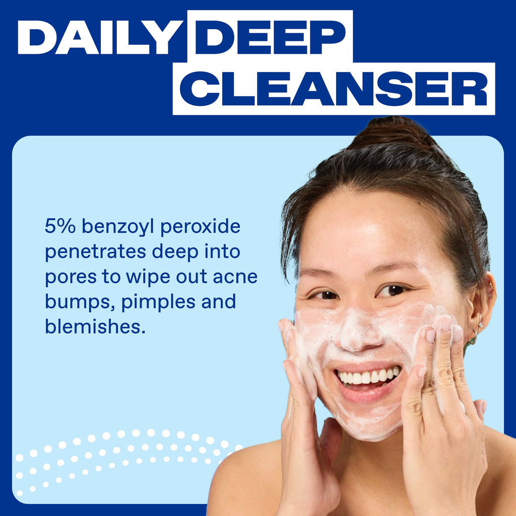 Differin Daily Deep Cleanser Face and Body Wash with 5% Benzoyl Peroxide, Dermatologist-Developed for Acne-Prone Skin, 4 fl oz
