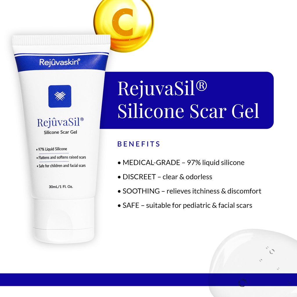 Rejuvaskin Rejuvasil Silicone Scar Gel – Scar Treatment for Surgical Scars for Face, Body, Burn, Keloids, & Acne – Silicone Gel for Scars to Reduced the Appearance of Old & New Scar - 0.33 ounce