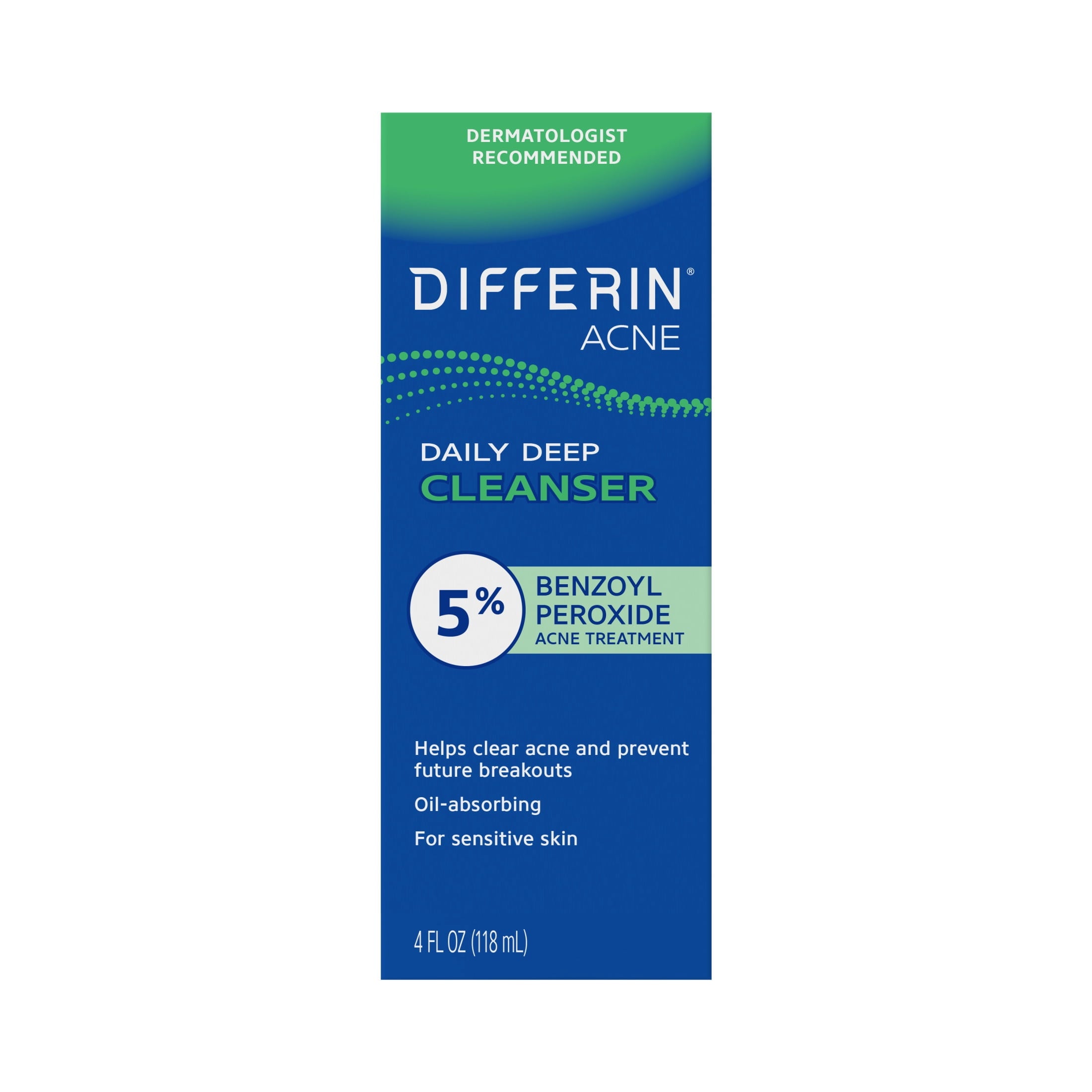 Differin Daily Deep Cleanser Face and Body Wash with 5% Benzoyl Peroxide, Dermatologist-Developed for Acne-Prone Skin, 4 fl oz