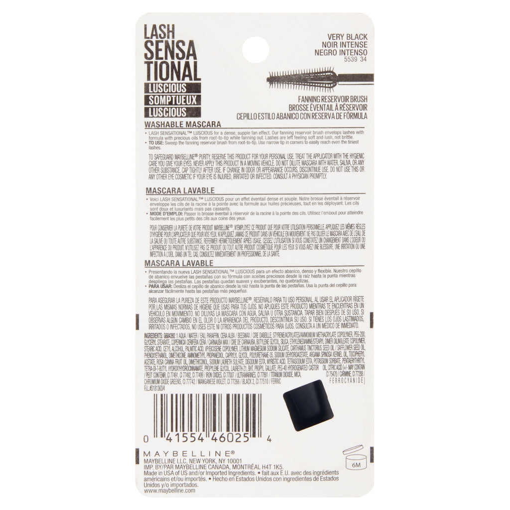 Maybelline Lash Sensational Luscious Washable Mascara, Very Black, 0.32 fl. oz.