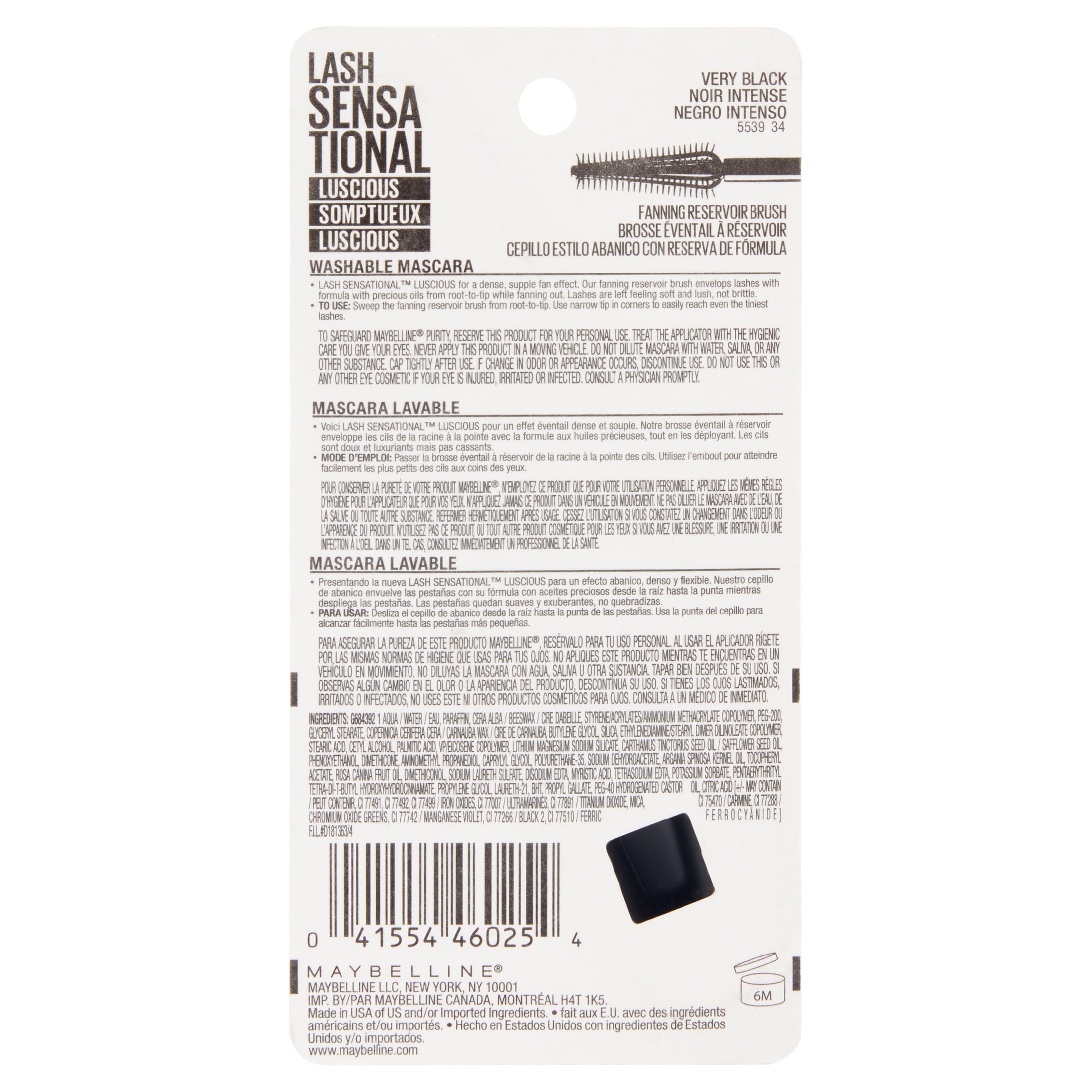 Maybelline Lash Sensational Luscious Washable Mascara, Very Black, 0.32 fl. oz.