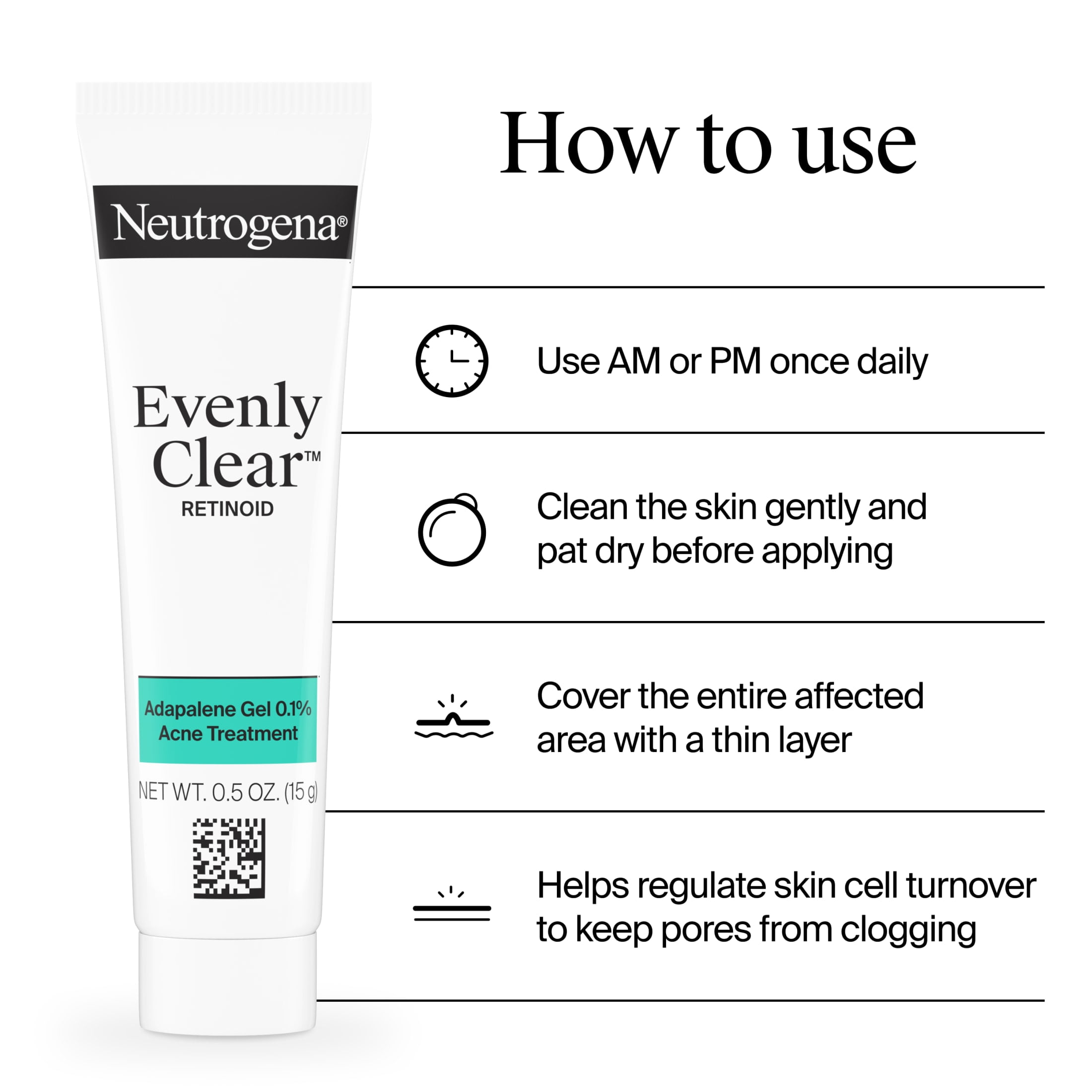 Neutrogena Evenly Clear Retinoid, Adapalene Gel 0.1%, 0.5 oz