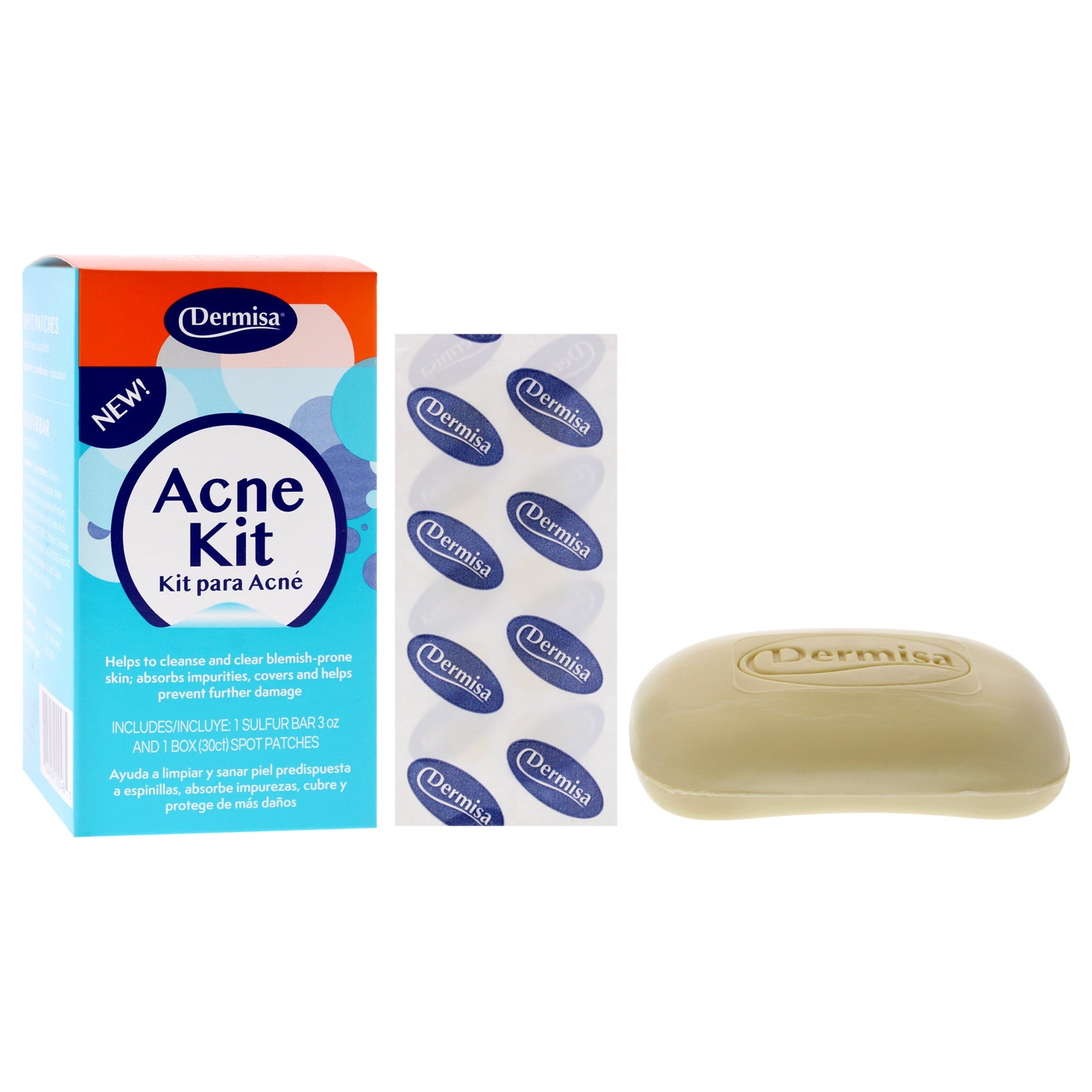 Dermisa Acne Kit , 2 Pc 30 Count Spot Patches, 3oz Sulfur Bar