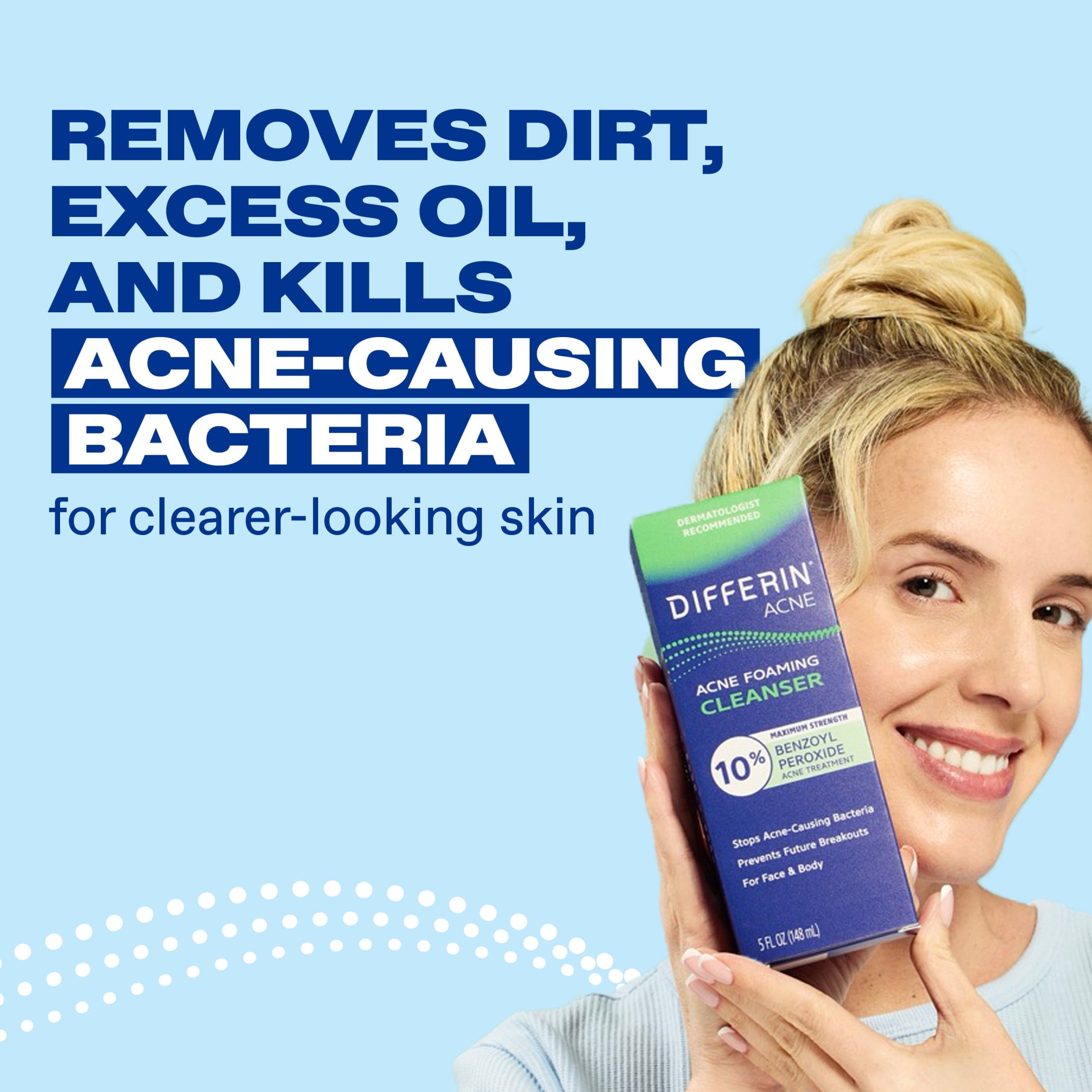 Differin Maximum Strength Acne Foaming Cleanser Face and Body Wash with 10% Benzoyl Peroxide, Fast-Acting Acne Treatment, 5 fl oz