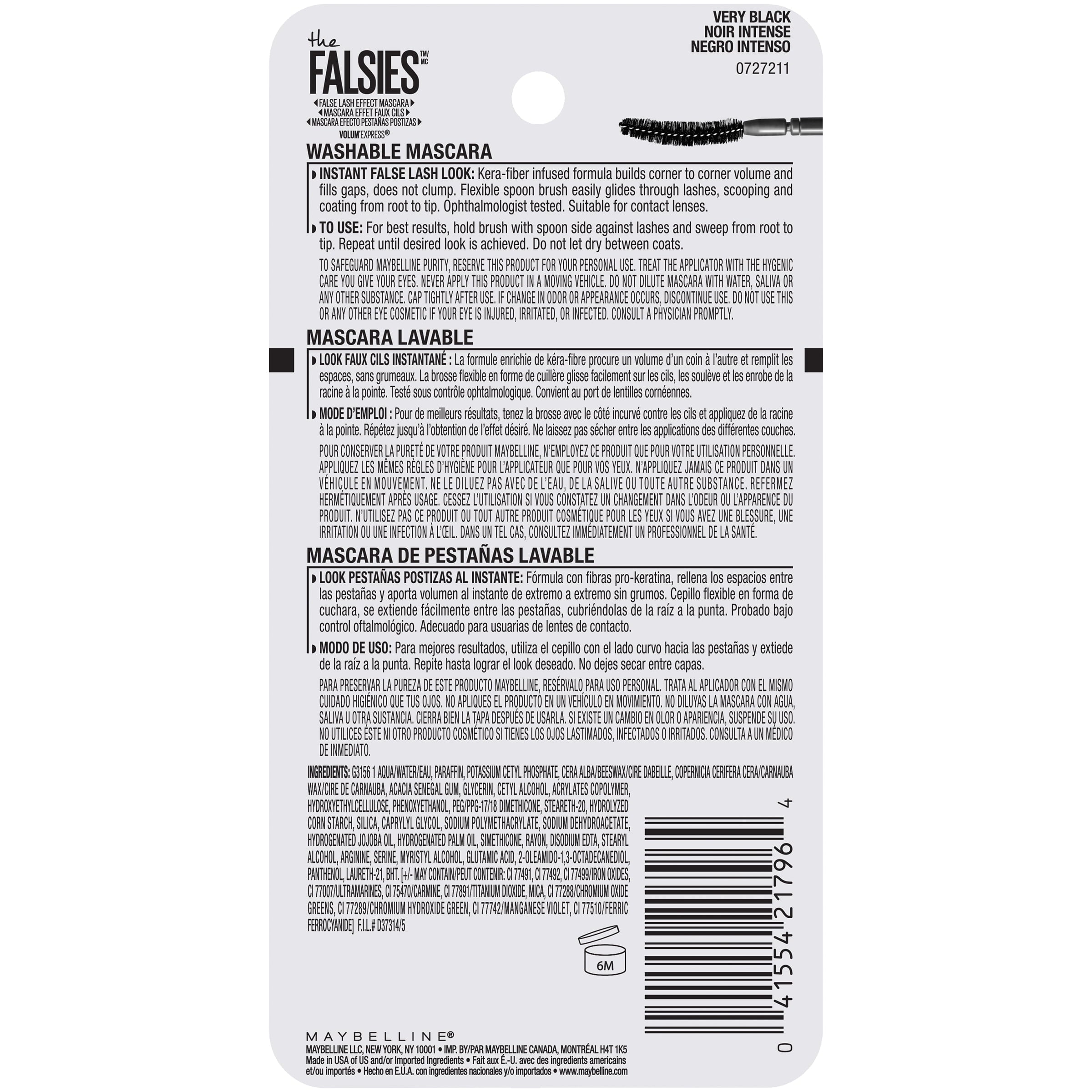 Maybelline The Falsies Washable Mascara Makeup, Very Black, 0.25 fl. oz.