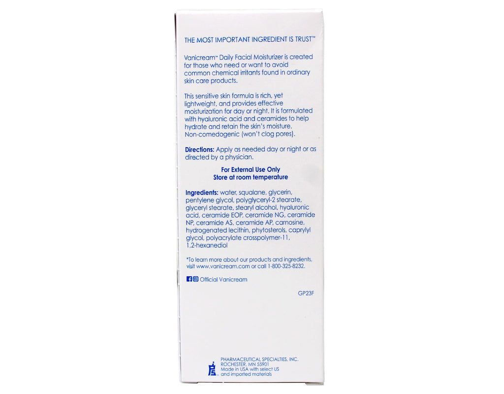 4 Pack - Vanicream Daily Facial Moisturizer For Sensitive Skin, Hyaluronic Acid & Ceramides 89 ml / 3 oz